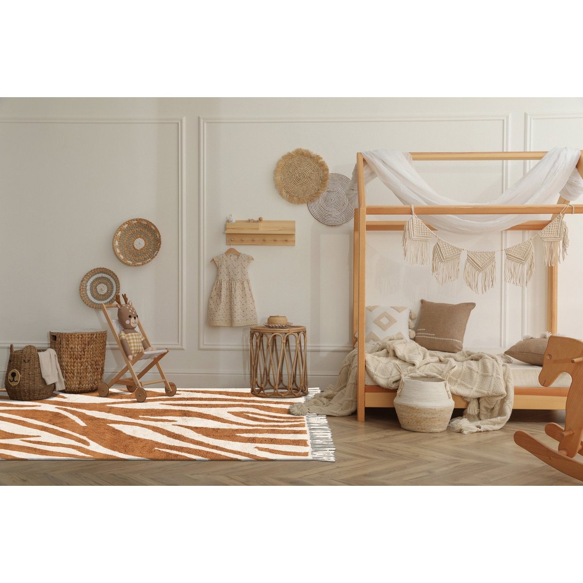 Zebra bedruckte Baumwollteppich -Safari -Kitz