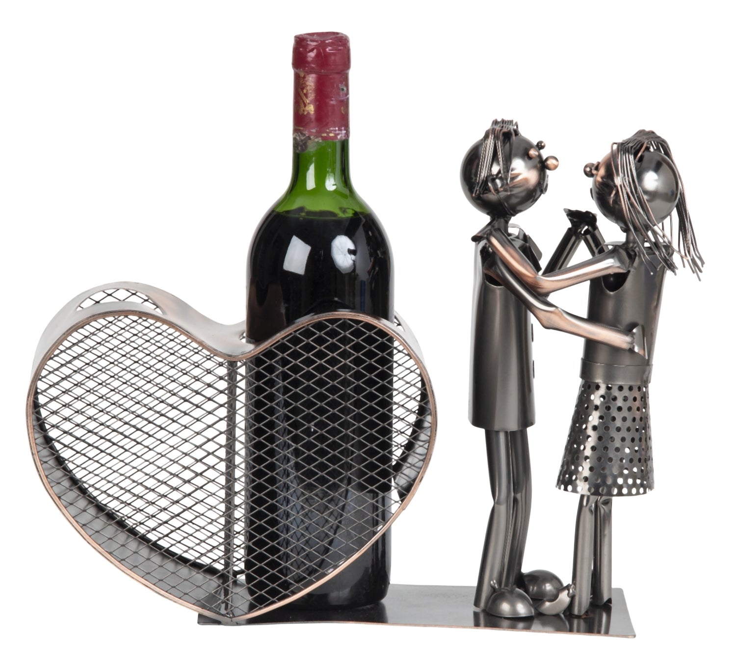 Herz Tanz Duo Flaschenhalter Metall Tanzendes Paar mit Herz Korkensammler 34cm