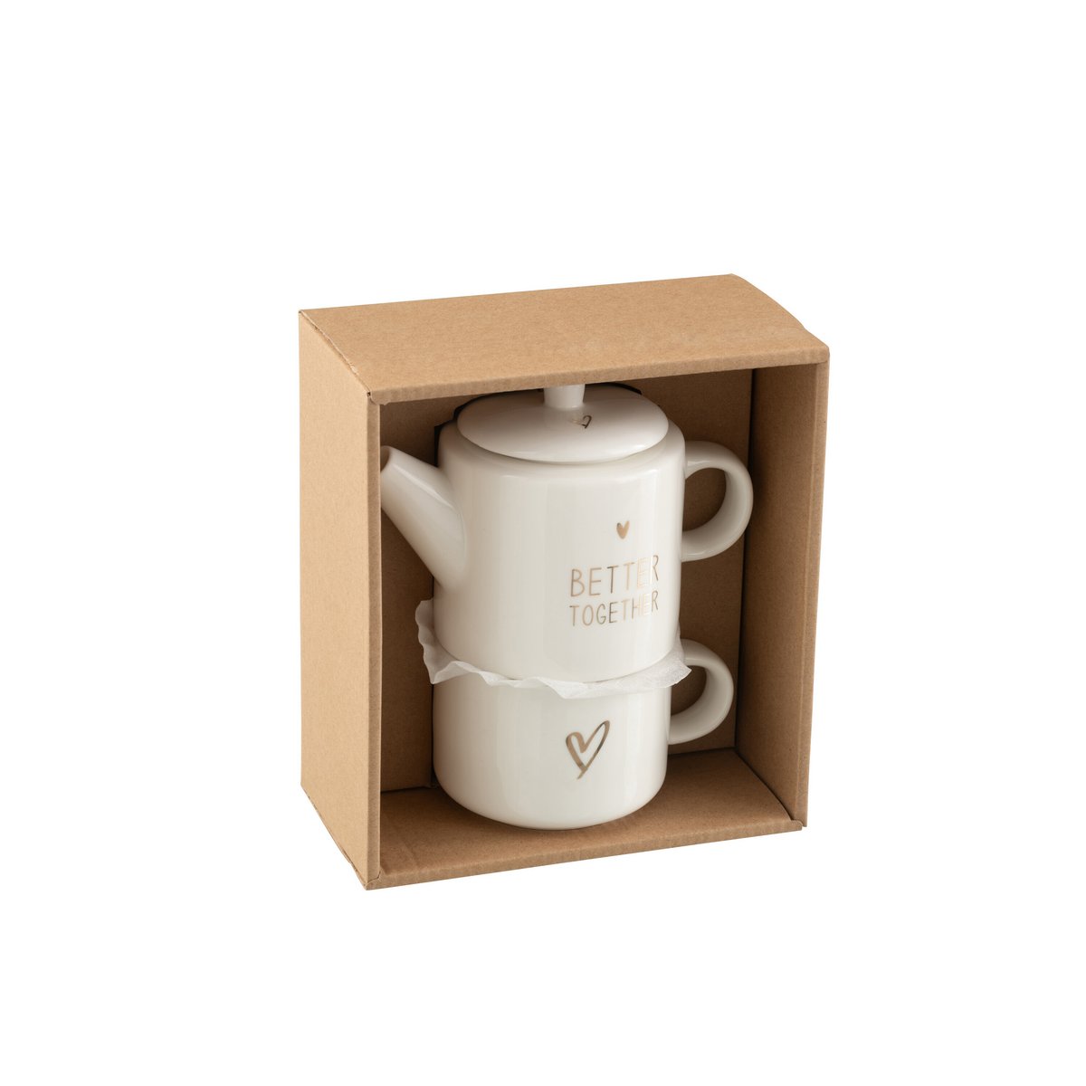 J-Line Thepot + Thetas Herz-Geschenkbox, Keramik, Weiß