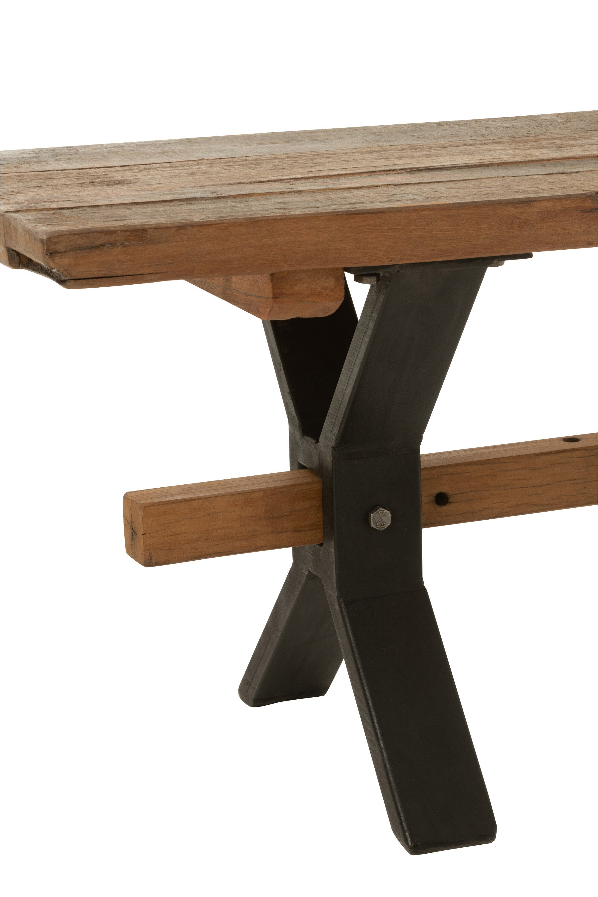 Brown distressed wood rustic bench with black metal frame - Handcrafted masterpiece