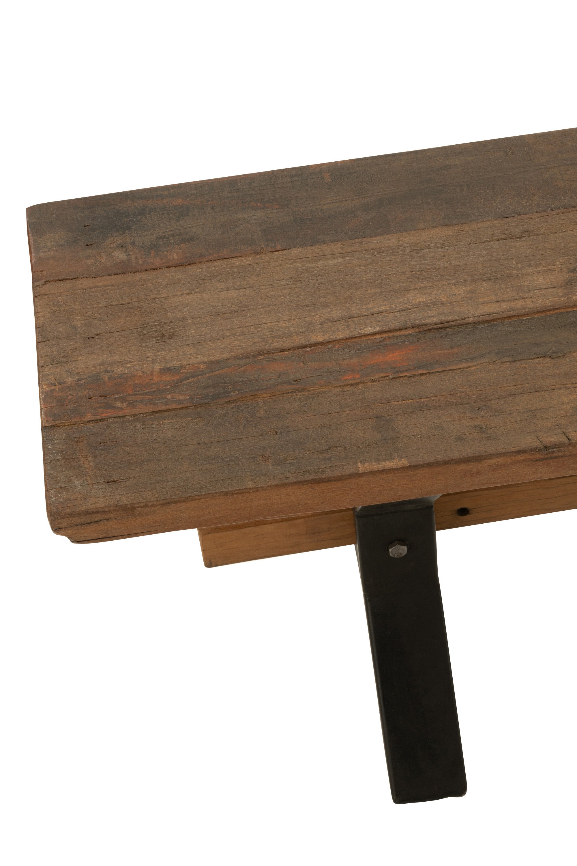 Brown distressed wood rustic bench with black metal frame - Handcrafted masterpiece