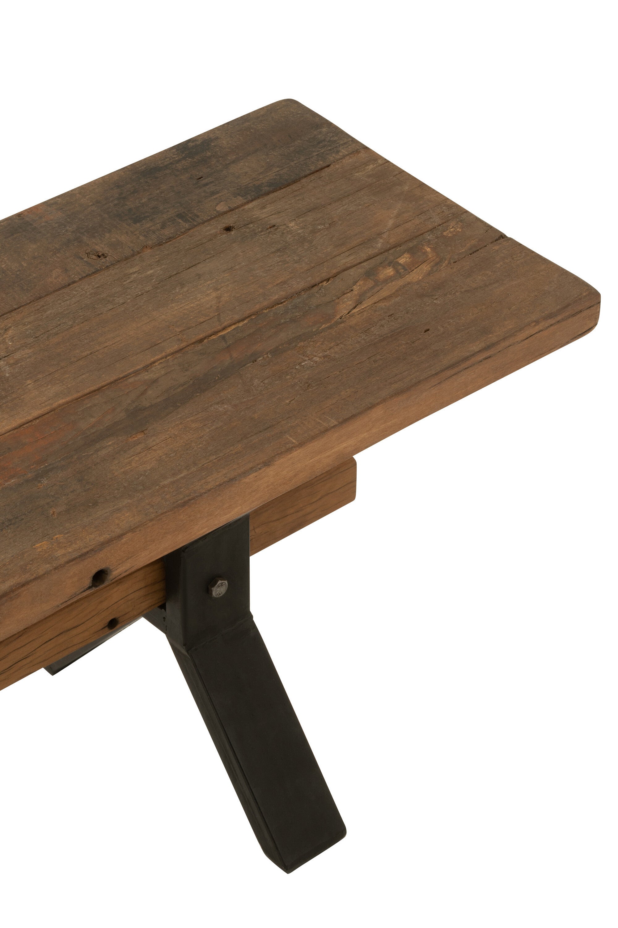 Brown distressed wood rustic bench with black metal frame - Handcrafted masterpiece