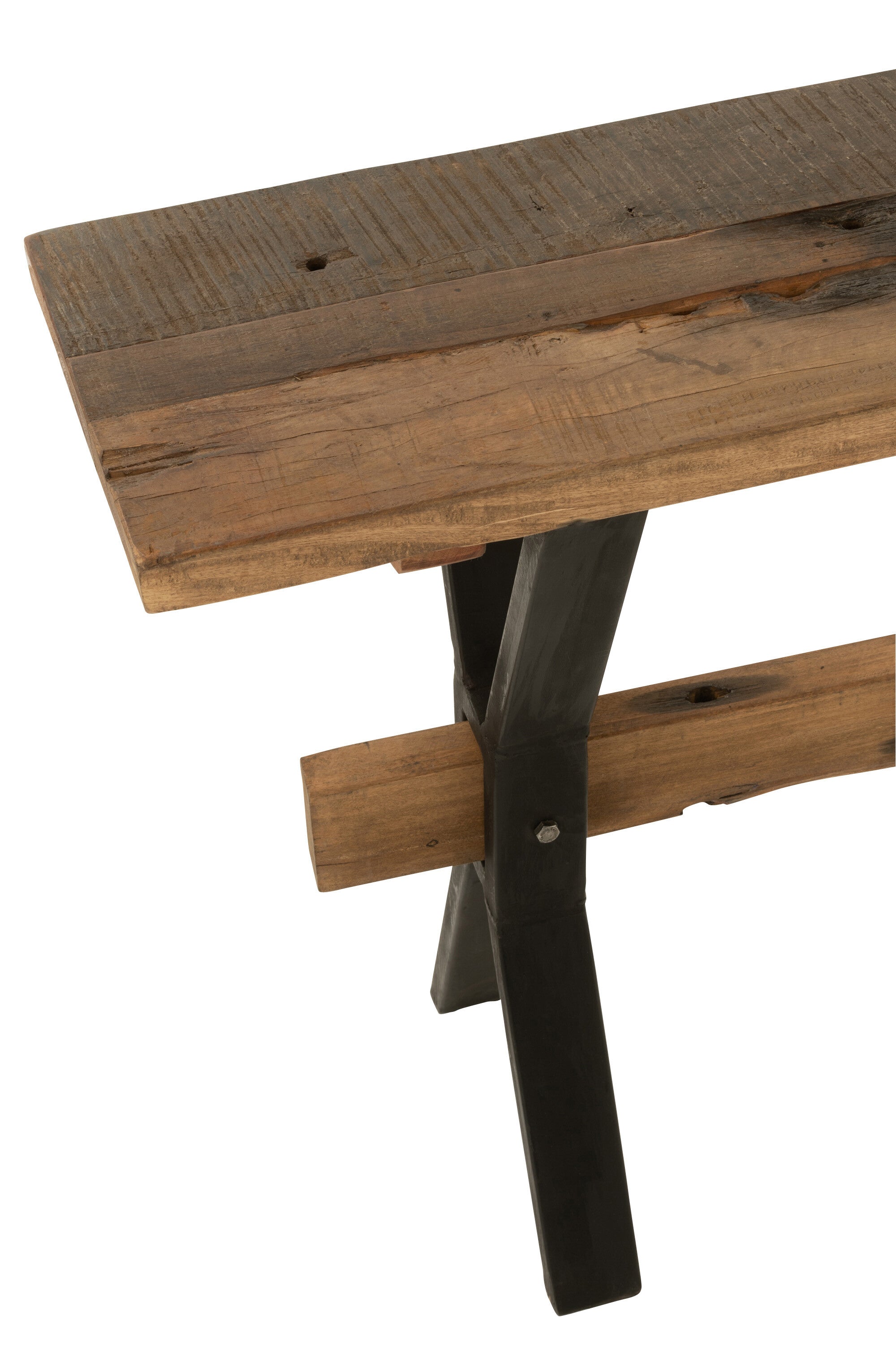 Vintage Konsolen Tisch aus gealtertem Holz in Braun mit schwarzem Metallgestell - Charaktervolles Design für Ihren Raum