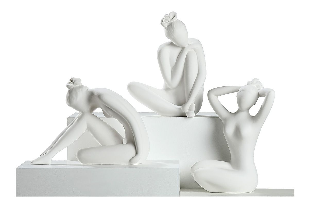3er Set Ballerina Keramikfiguren - Aparte Eleganz in Creme