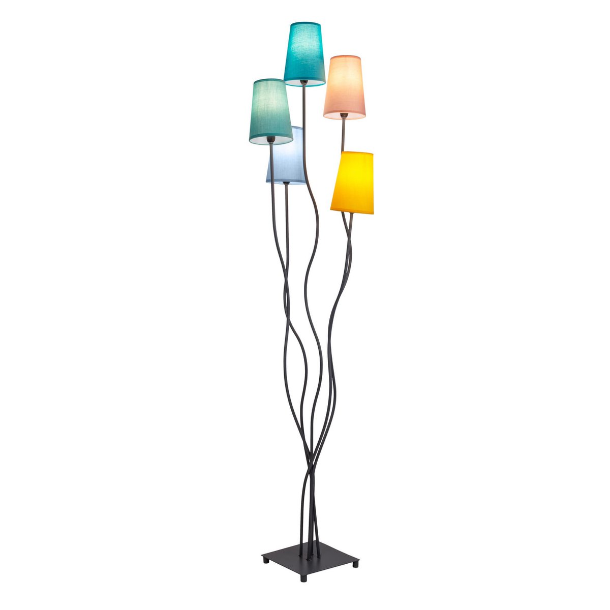 Stehleuchte 5-flammig "COLORA", Stehlampe mit bunten Textilschirmen, 5x E14-Fassung, für Esszimmer, Wohnzimmer, Diele oder Büro, 163 cm hoch