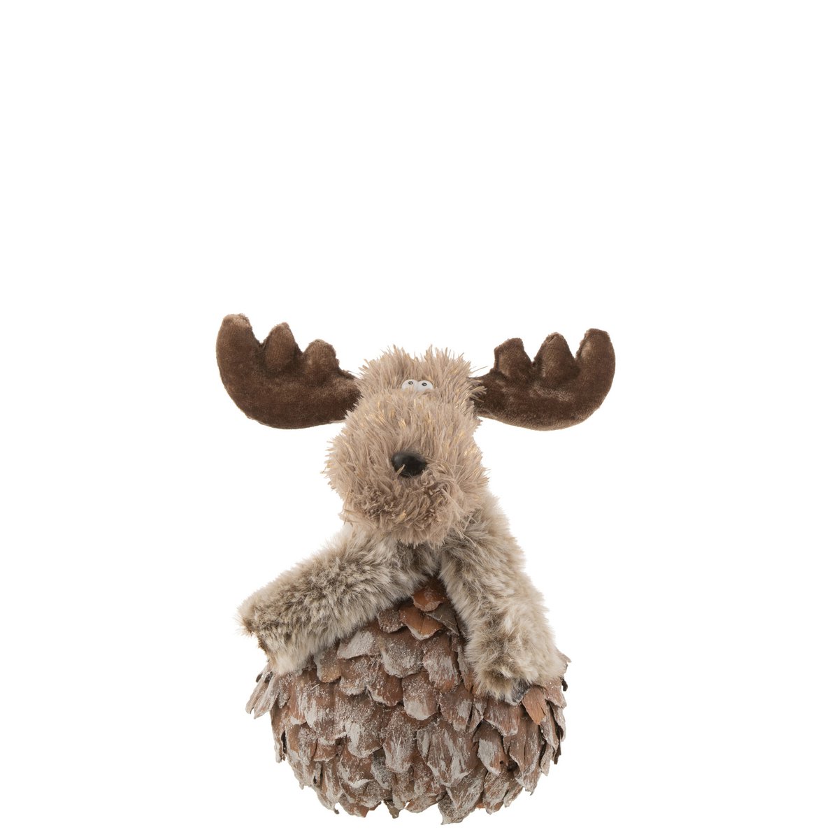 Weihnachtsfigur Kuschelrentier mit Rindenstücken - Braun/Grau