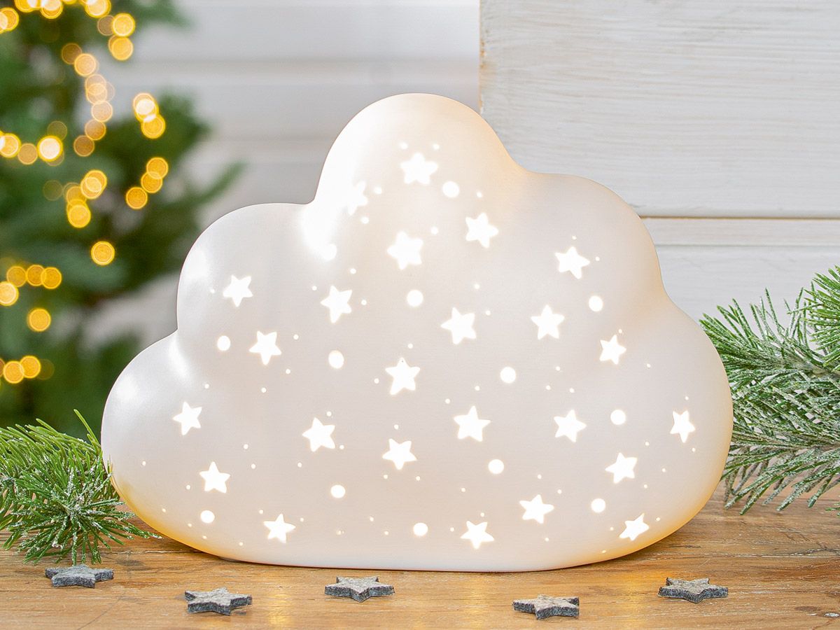 Tischleuchte "Wolke" – Weißes Porzellan mit Sternmuster