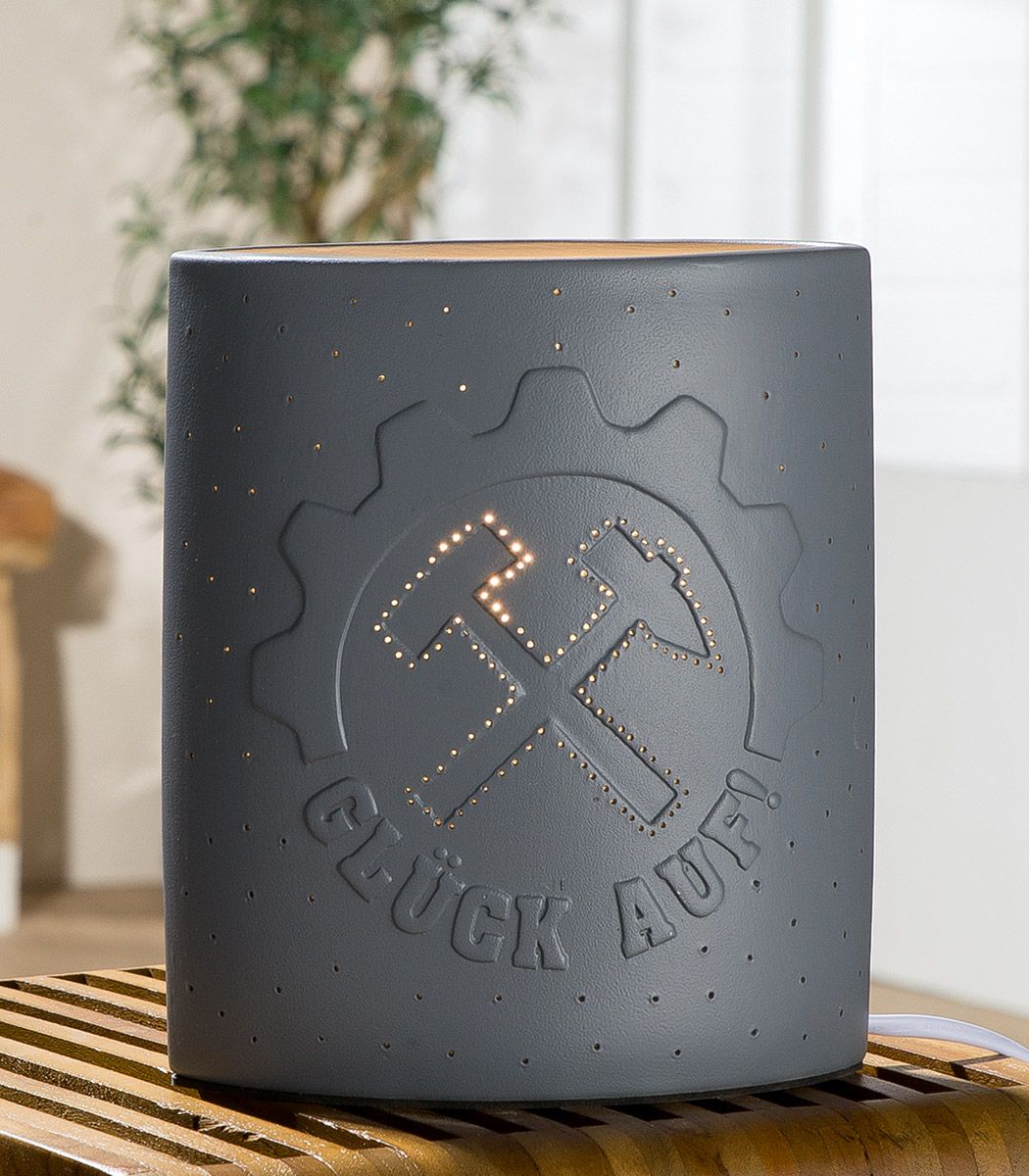 Tischleuchte GLÜCK AUF! – Stilvolle Porzellanleuchte in Grau