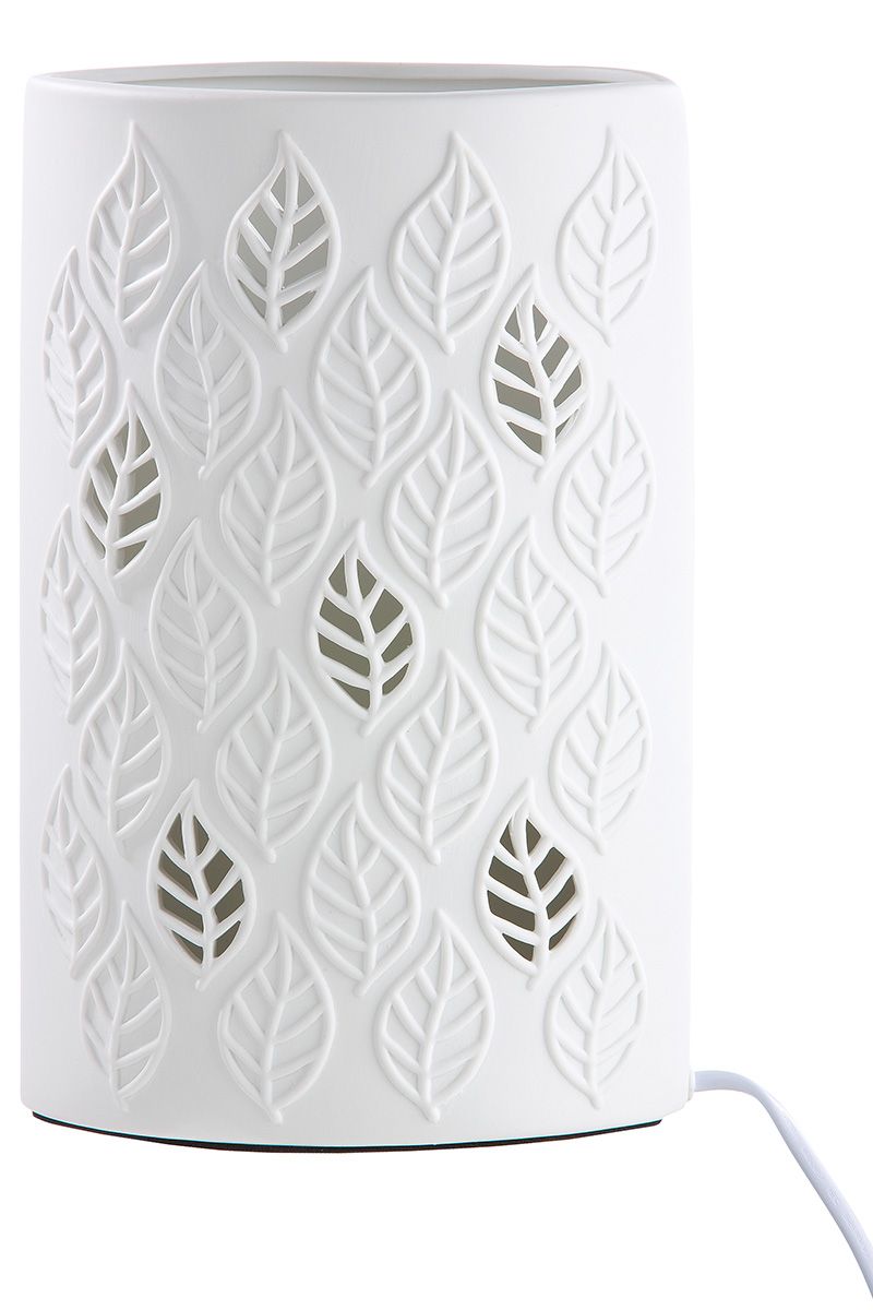 Tischleuchte "Blätter" – Weißes Porzellan mit Blattmotiv