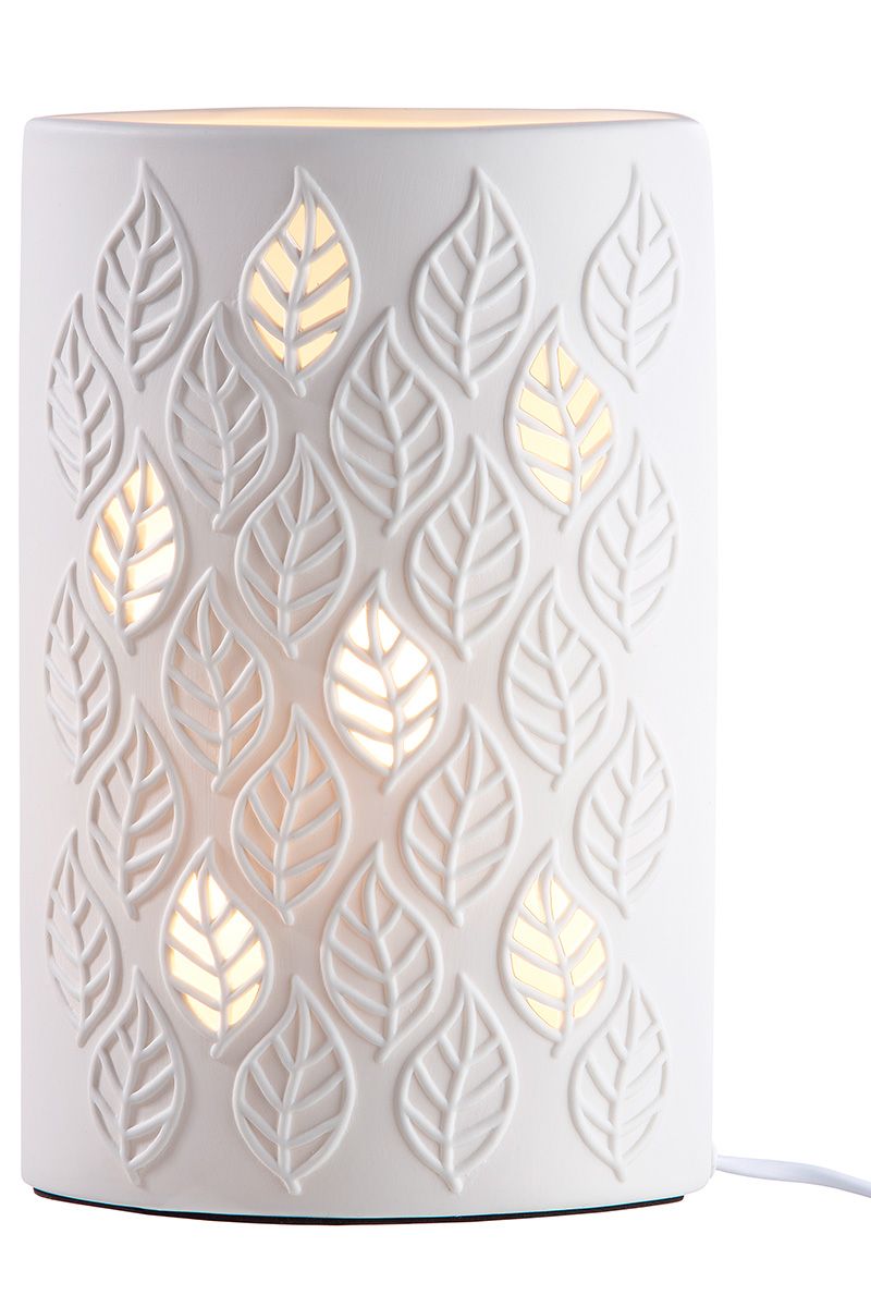 Tischleuchte "Blätter" – Weißes Porzellan mit Blattmotiv