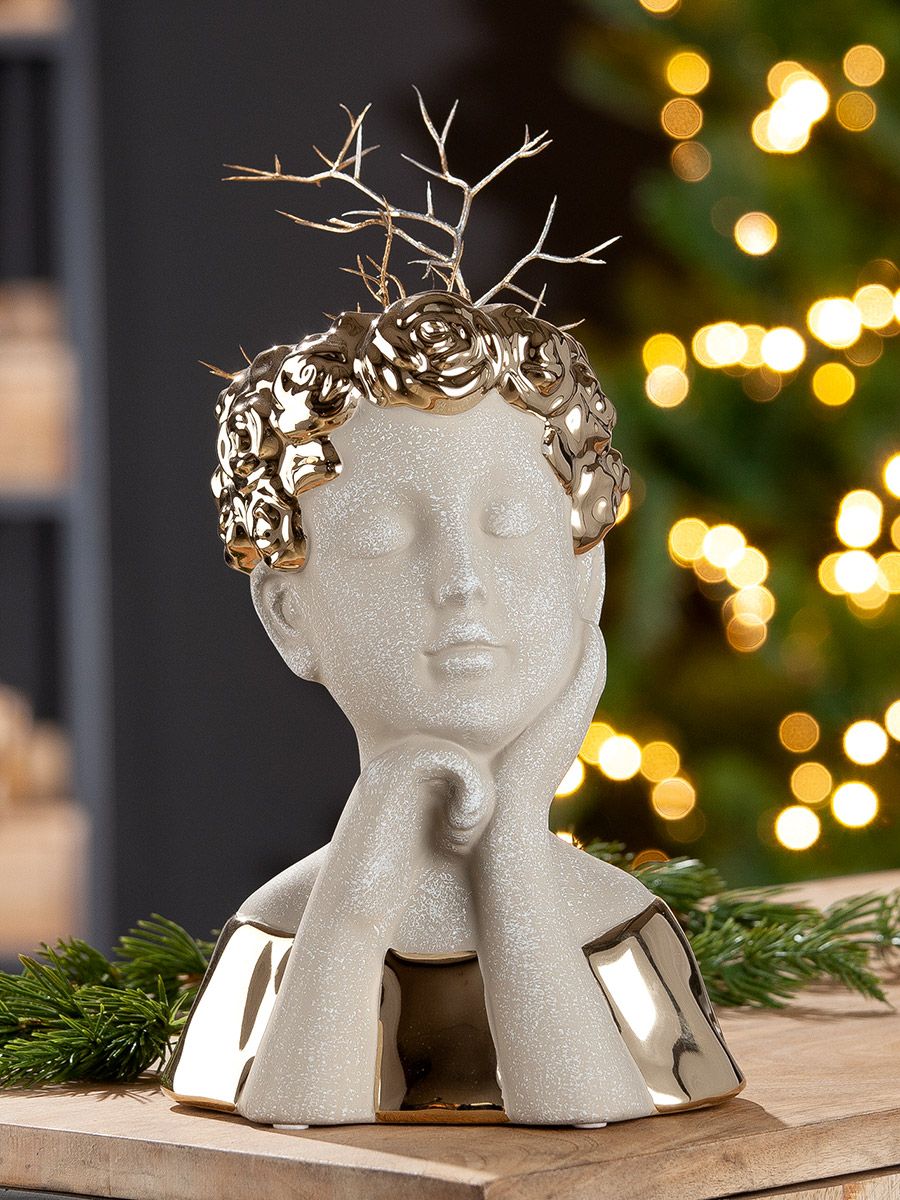 Pretty - Tweekleurige keramische sculptuurvaas in mat grijs en glanzend goud