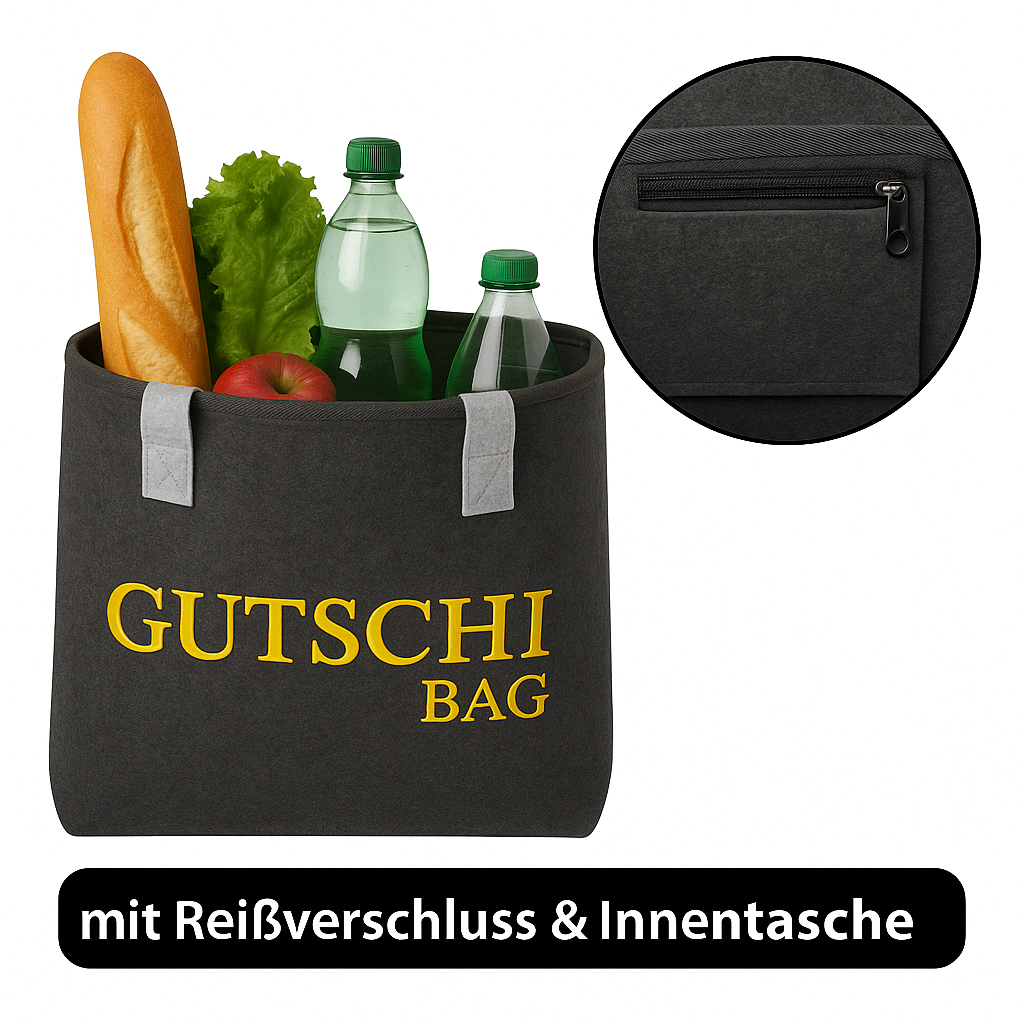 Gutschi Bag Filz Tasche mit Innentasche und goldener Stickerei