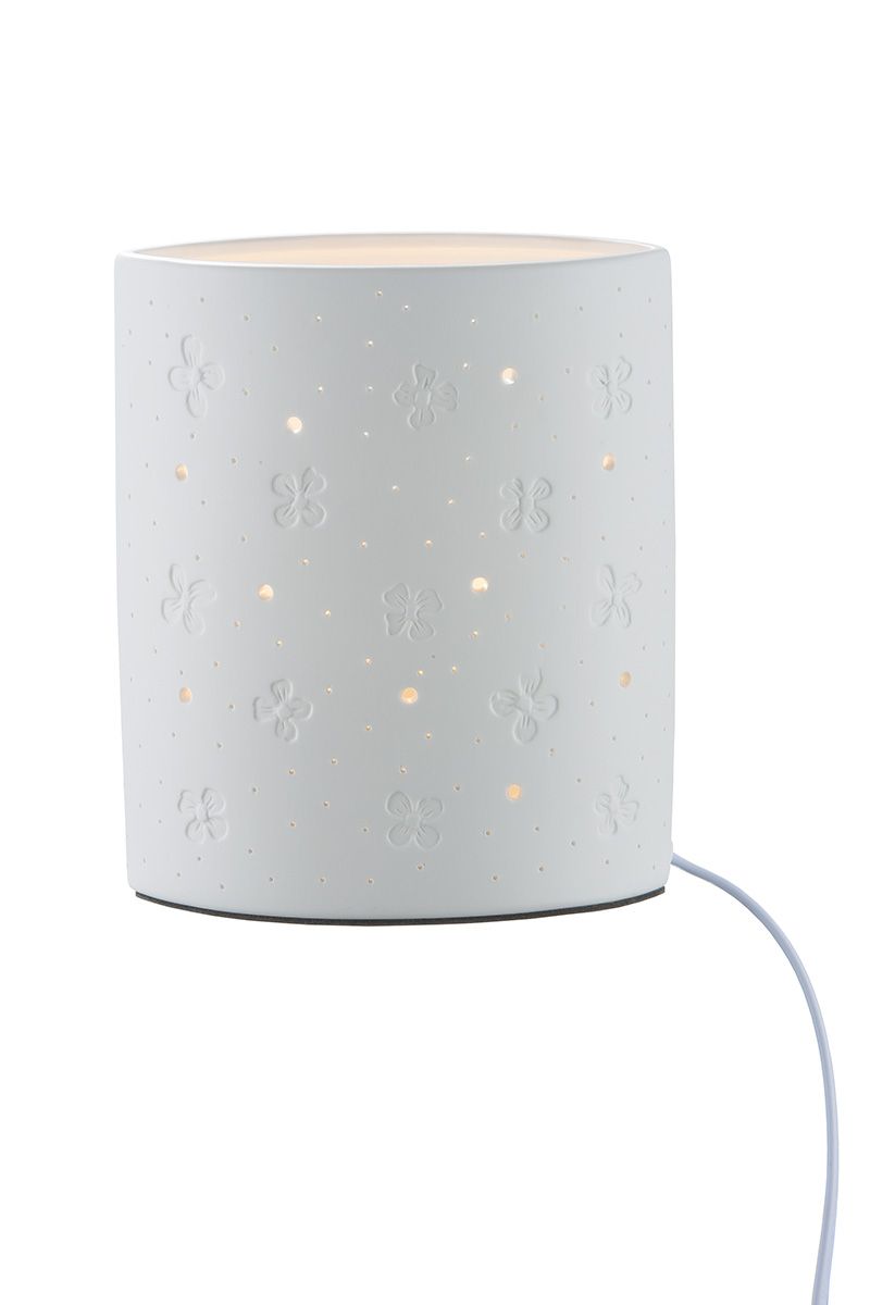 Tischleuchte Fliederblüte – Weißes Porzellan mit Blumendesign