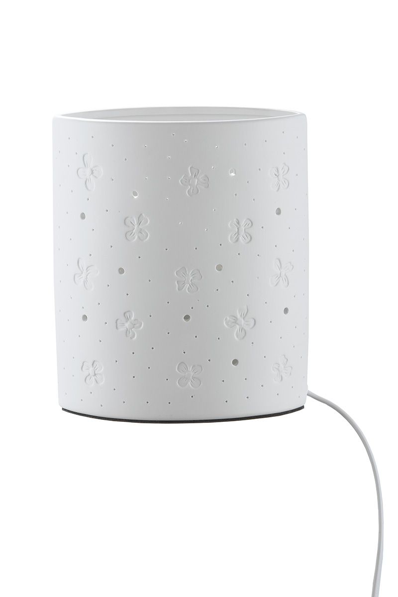 Tischleuchte Fliederblüte – Weißes Porzellan mit Blumendesign