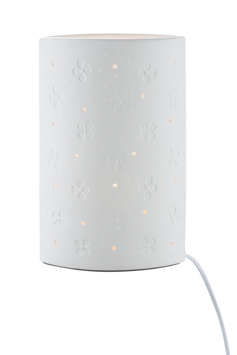 Tischleuchte Fliederblüte – Weißes Porzellan mit Blumendesign