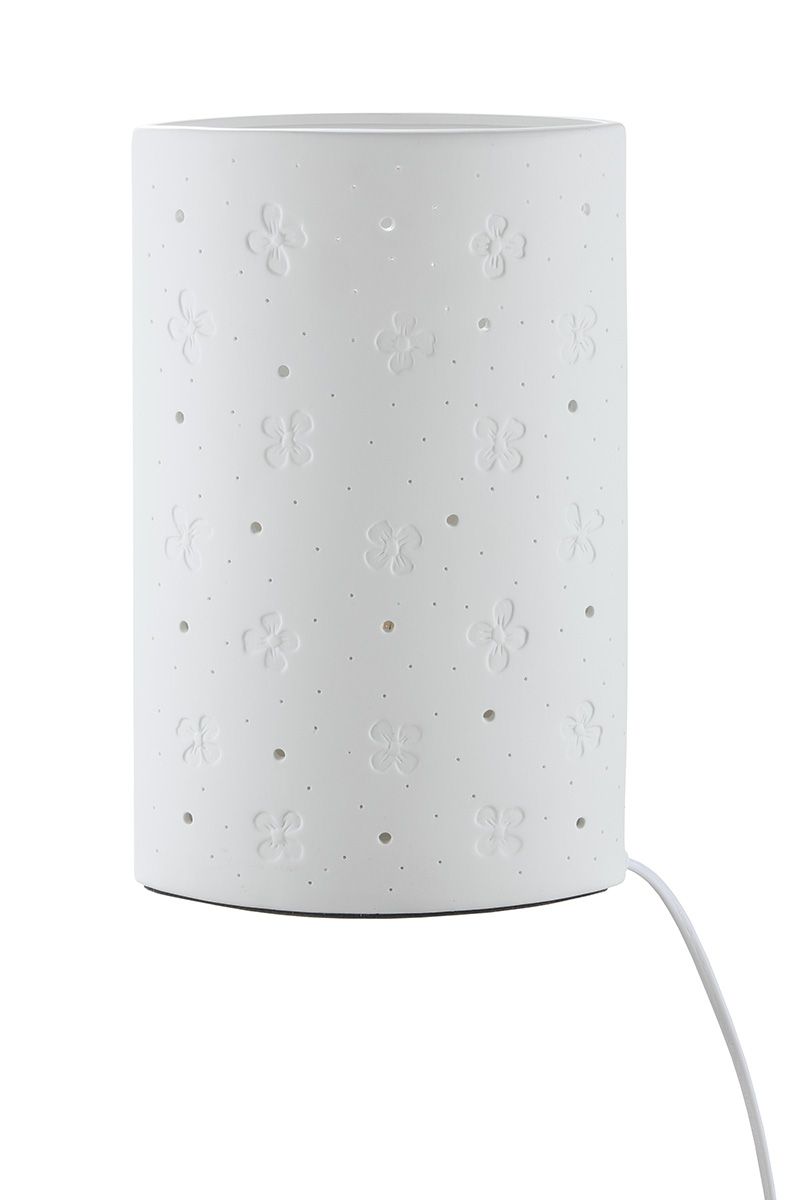 Tischleuchte Fliederblüte – Weißes Porzellan mit Blumendesign