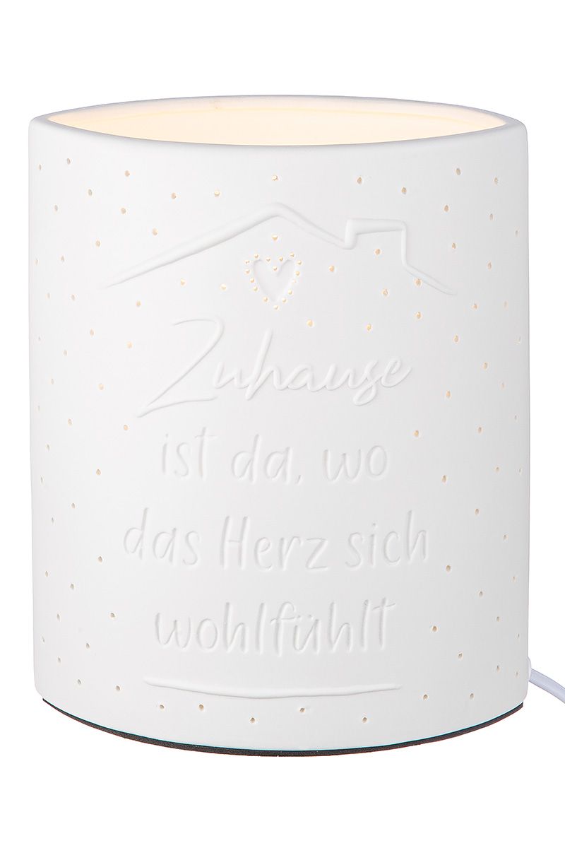 Tischleuchte Zuhause Weißes Porzellan mit Herzlichen Spruch