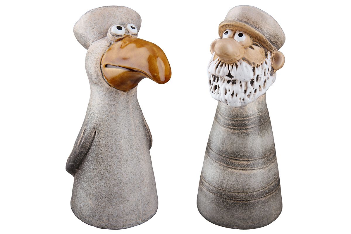 Maritime Zaunfiguren Matrose und Möwe aus Keramik 2er Set