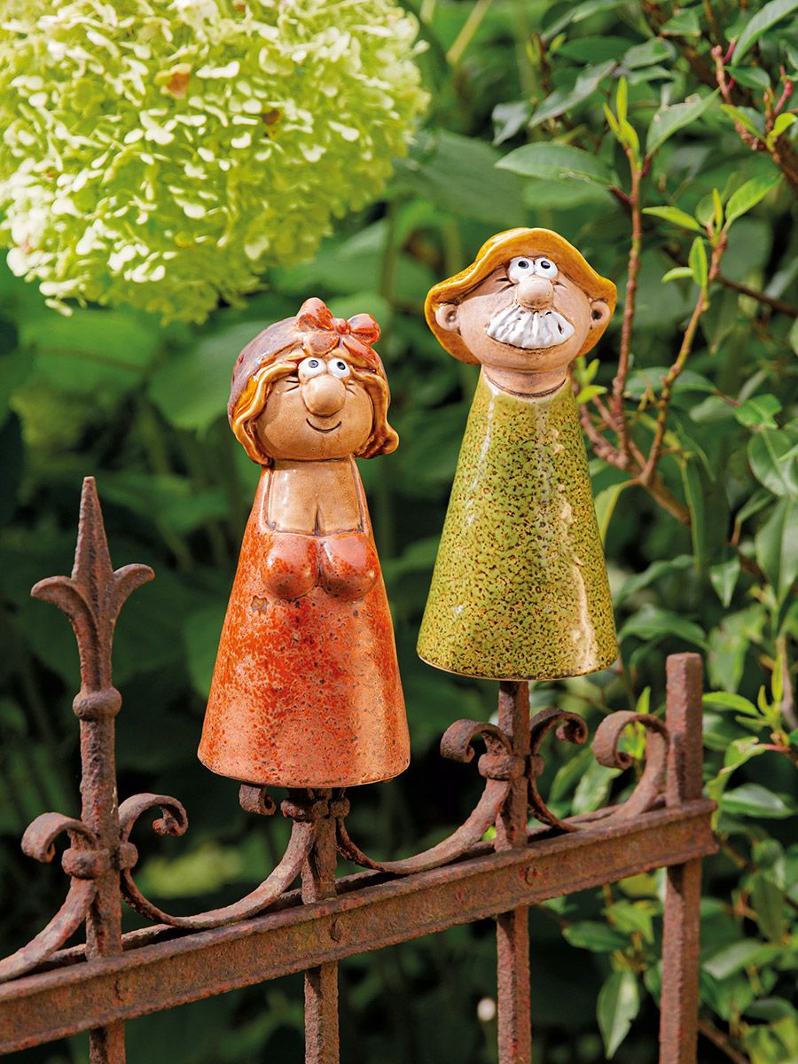 Hans und Hilde Zaunhocker Keramikfiguren für Gartenzaun 2er Set