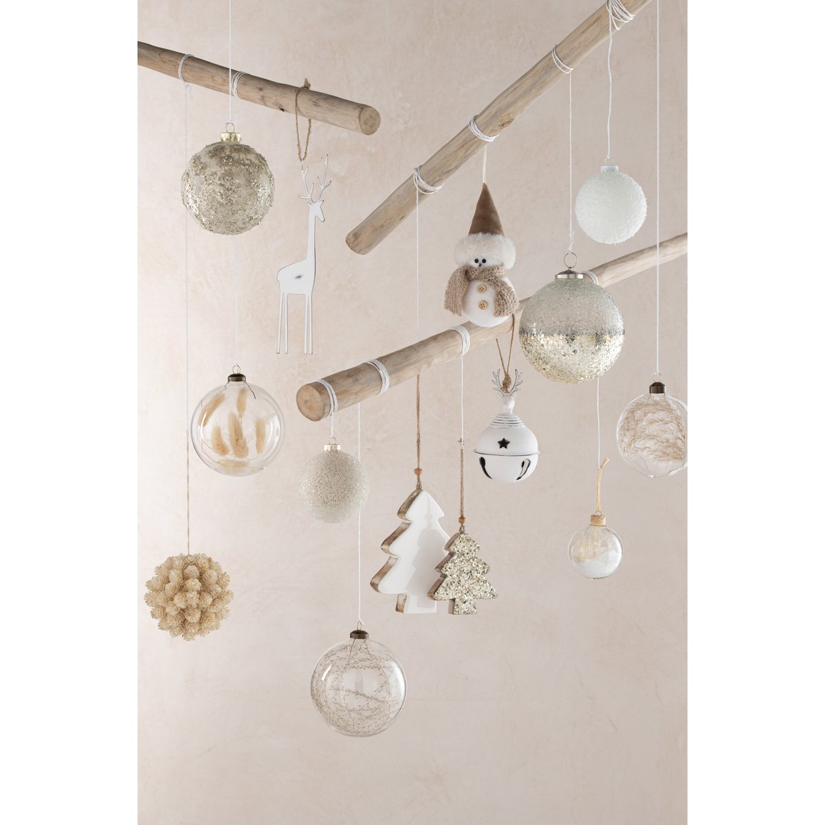 Weihnachtskugel Snowy – Glas – Weiß – klein – 6er-Box