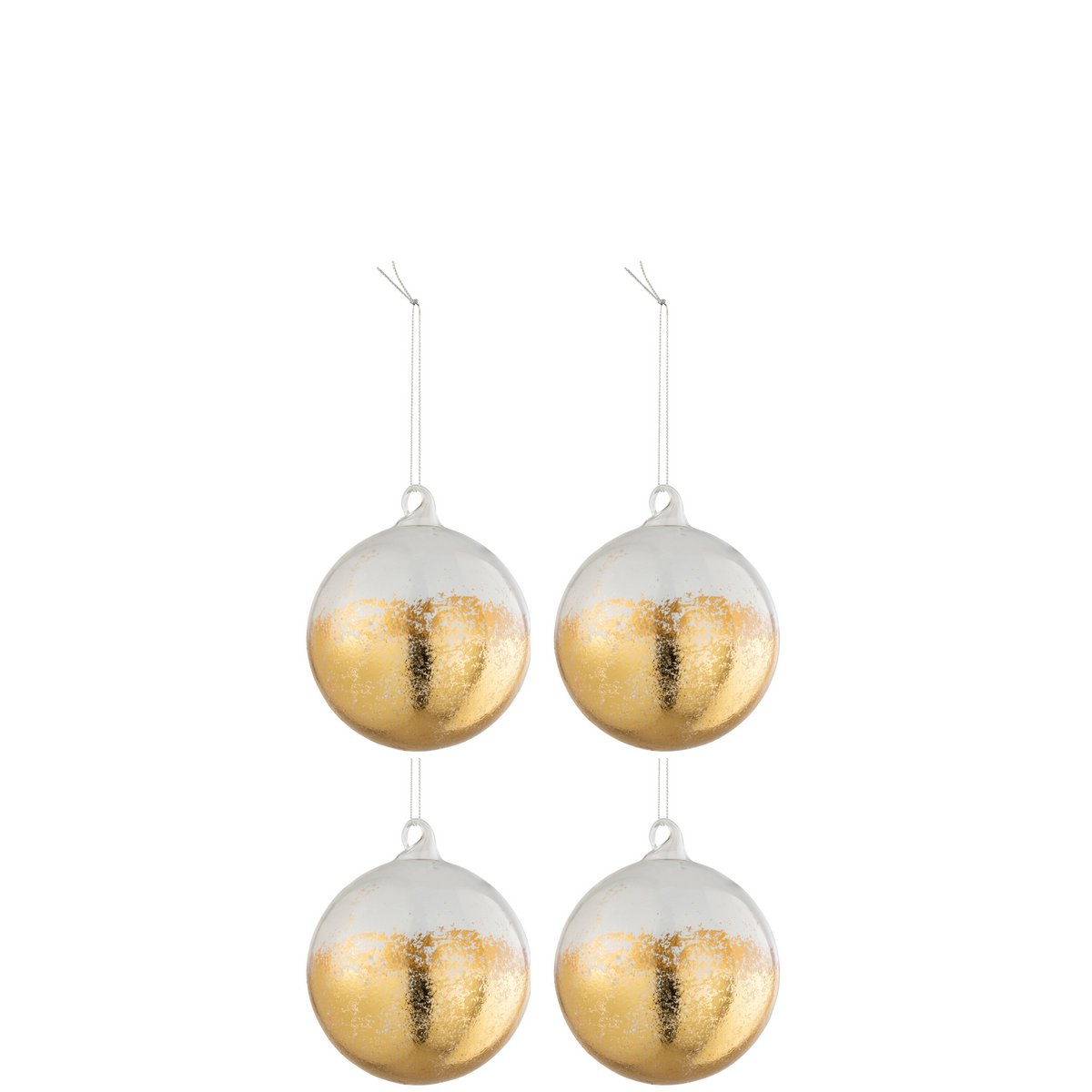 J-Line Box mit 4 Weihnachtskugeln, glänzendes Gold, Glas, transparent, mittelgroß