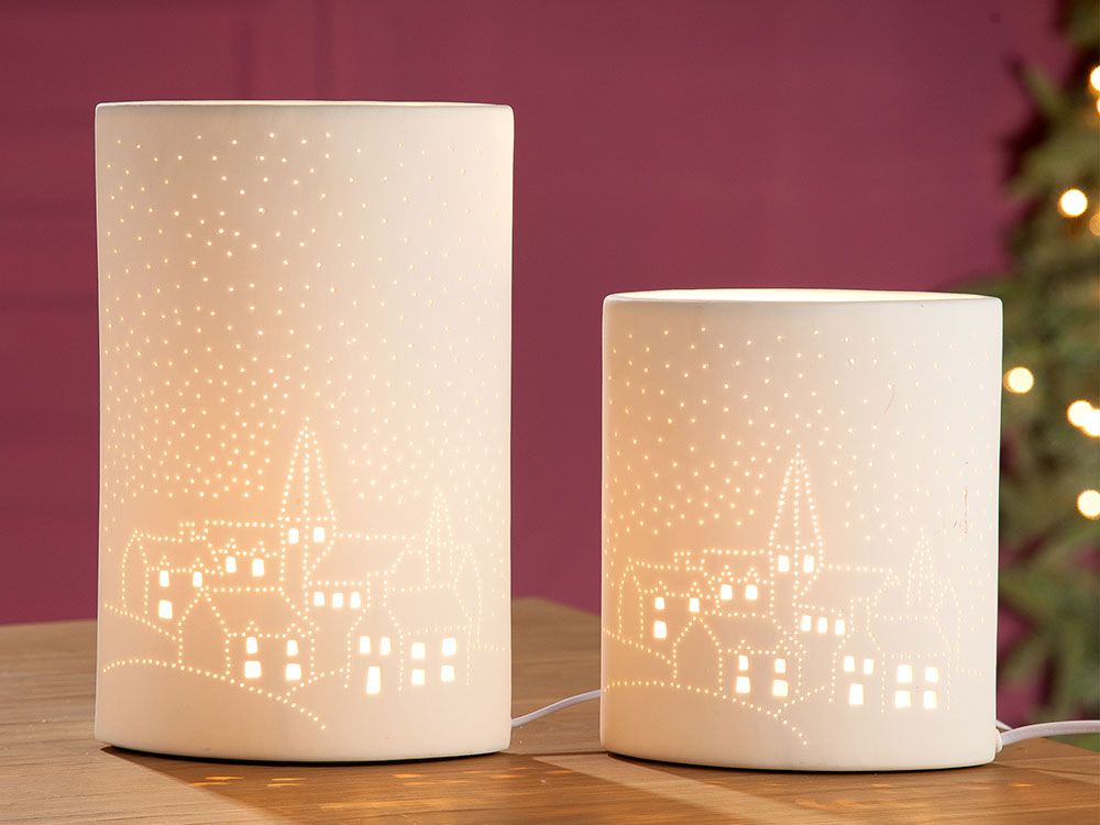 Tischleuchte Skyline Porzellan Weiß 17x10x20 cm