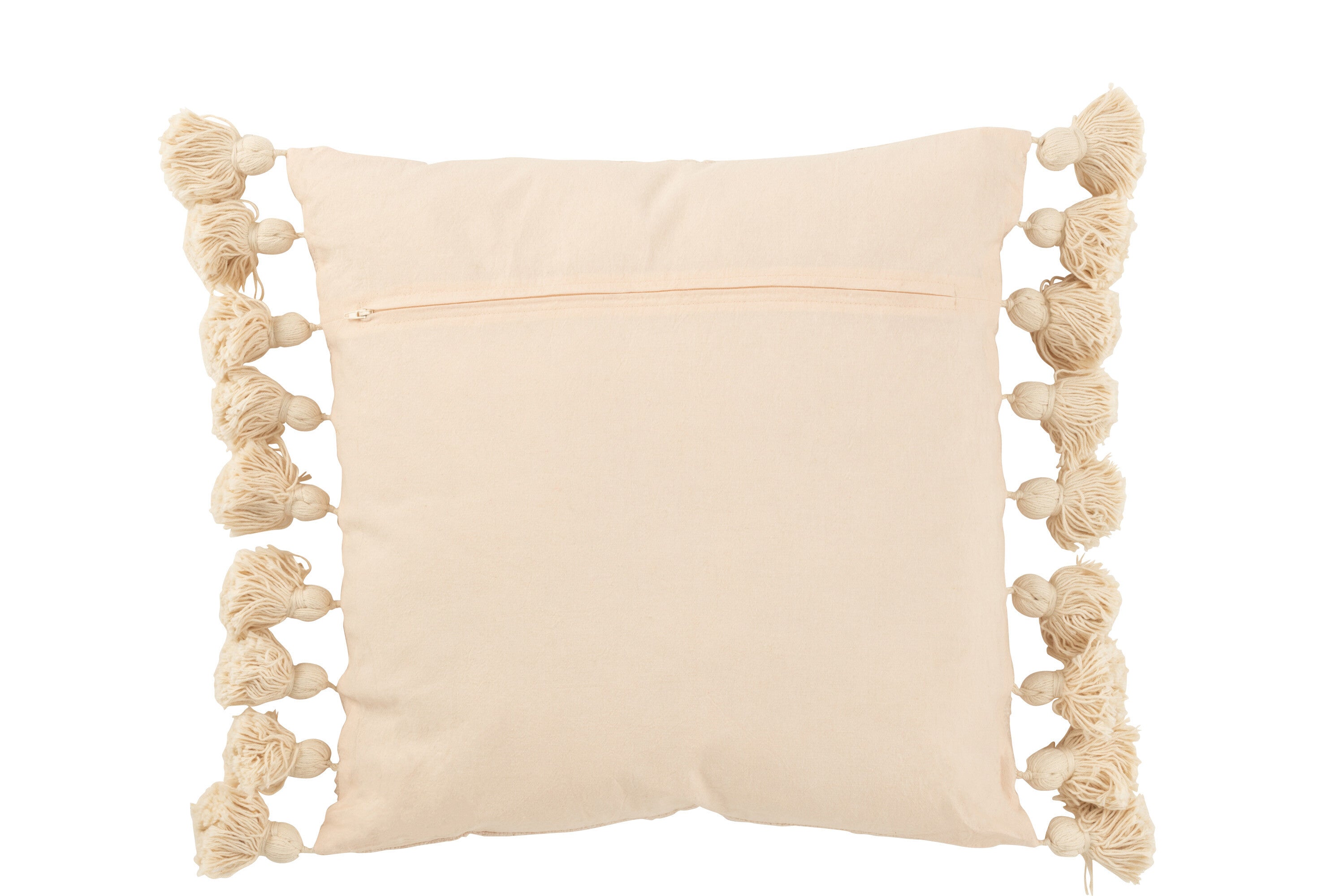 Set von 4 Quadratischen Baumwollkissen mit Quasten in Pfirsichfarbe