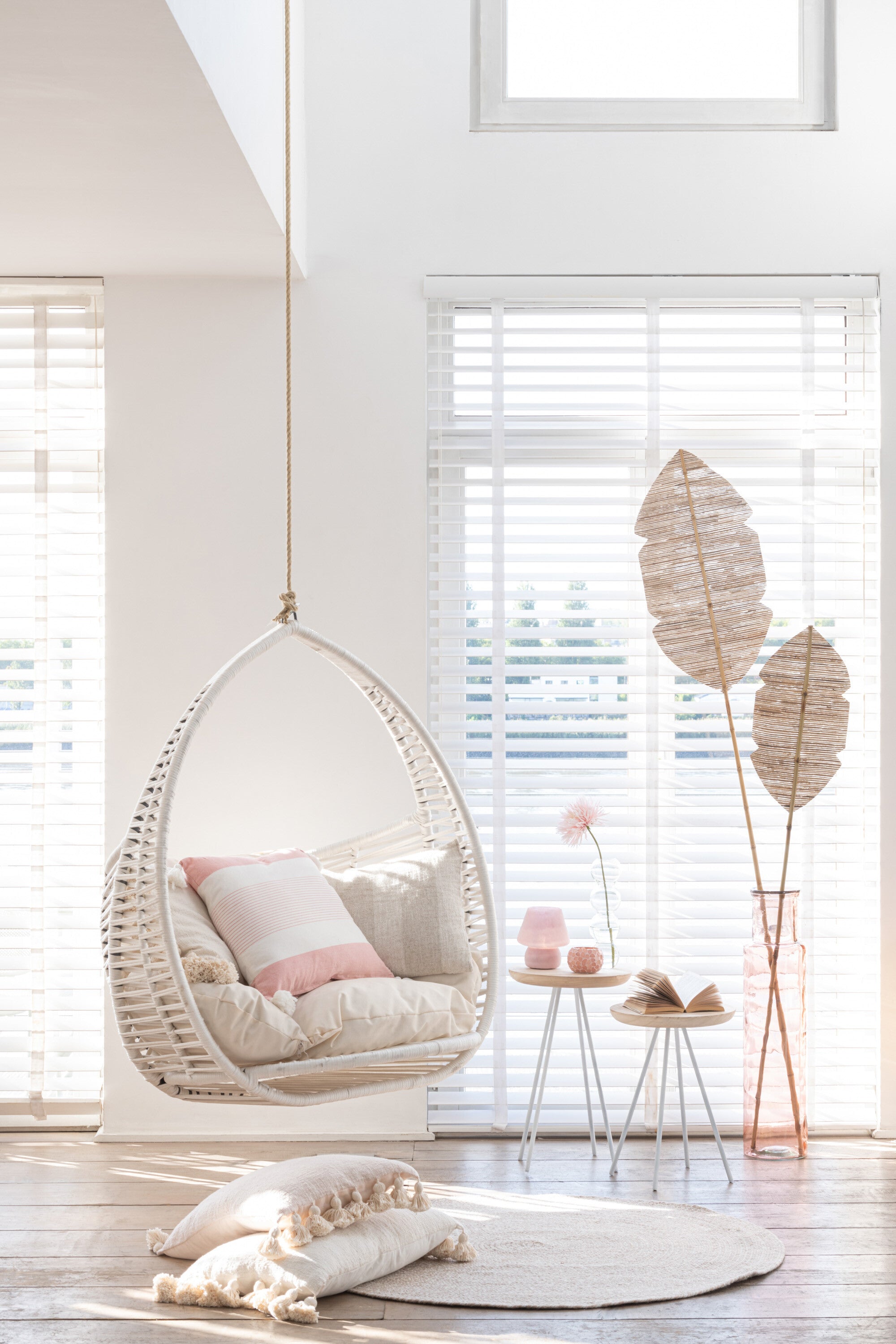 Handgefertigtes 4er Set Kissen mit Quasten, Baumwolle, Beige, Rechteckig