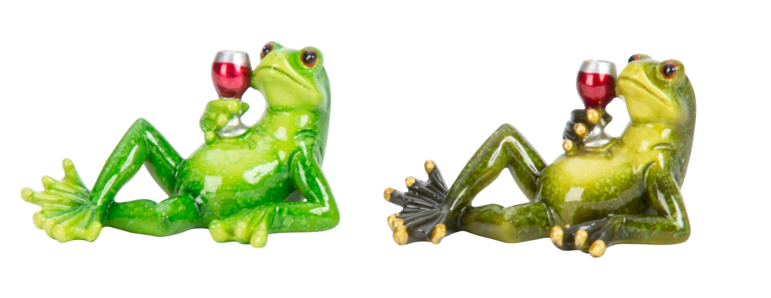 Froschfigur Vinoro Wein Deko 2er Set grün 8 cm