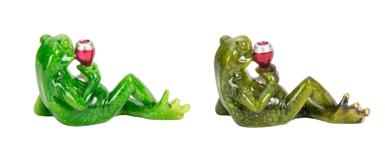 Froschfigur Vinoro Wein Deko 2er Set grün 8 cm