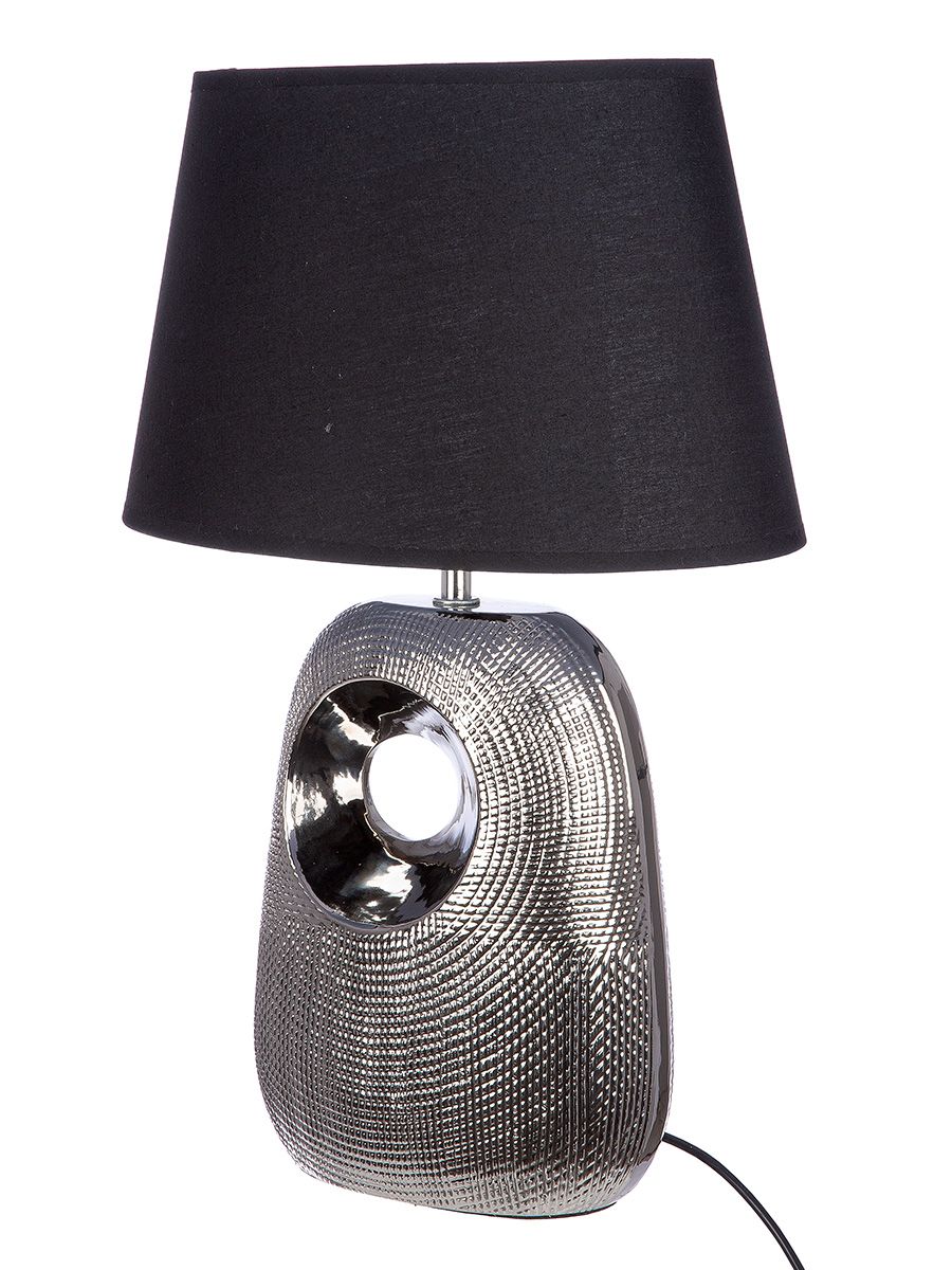 Moderne Tischleuchte Manisa – Silberne Keramik mit Schwarzem Lampenschirm