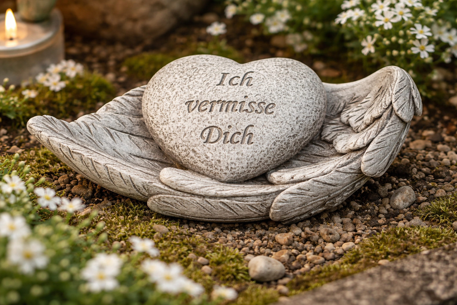 Grabherz Ich vermisse Dich auf Flügel dekorative Gedenkfigur