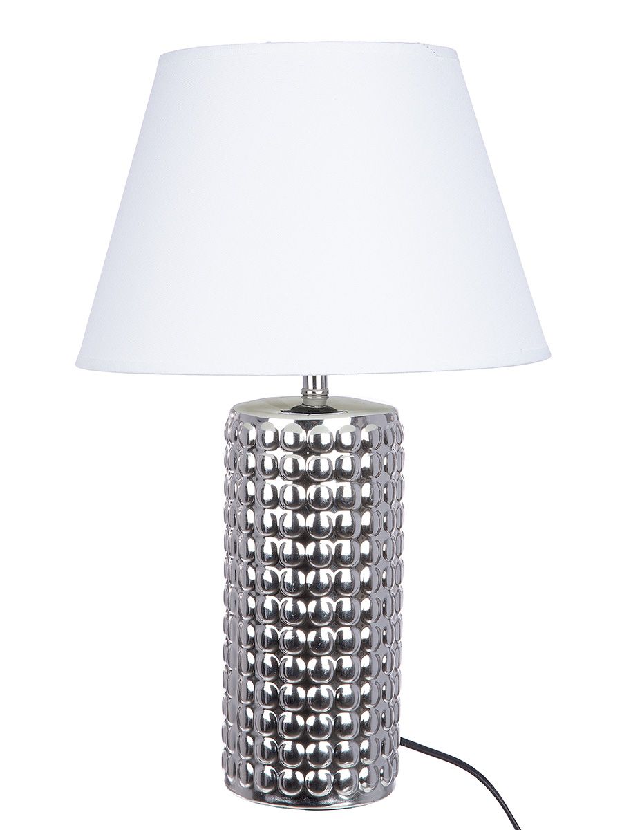 2er Set Tischleuchte Bolla – Silberne Keramik mit Weißem Lampenschirm