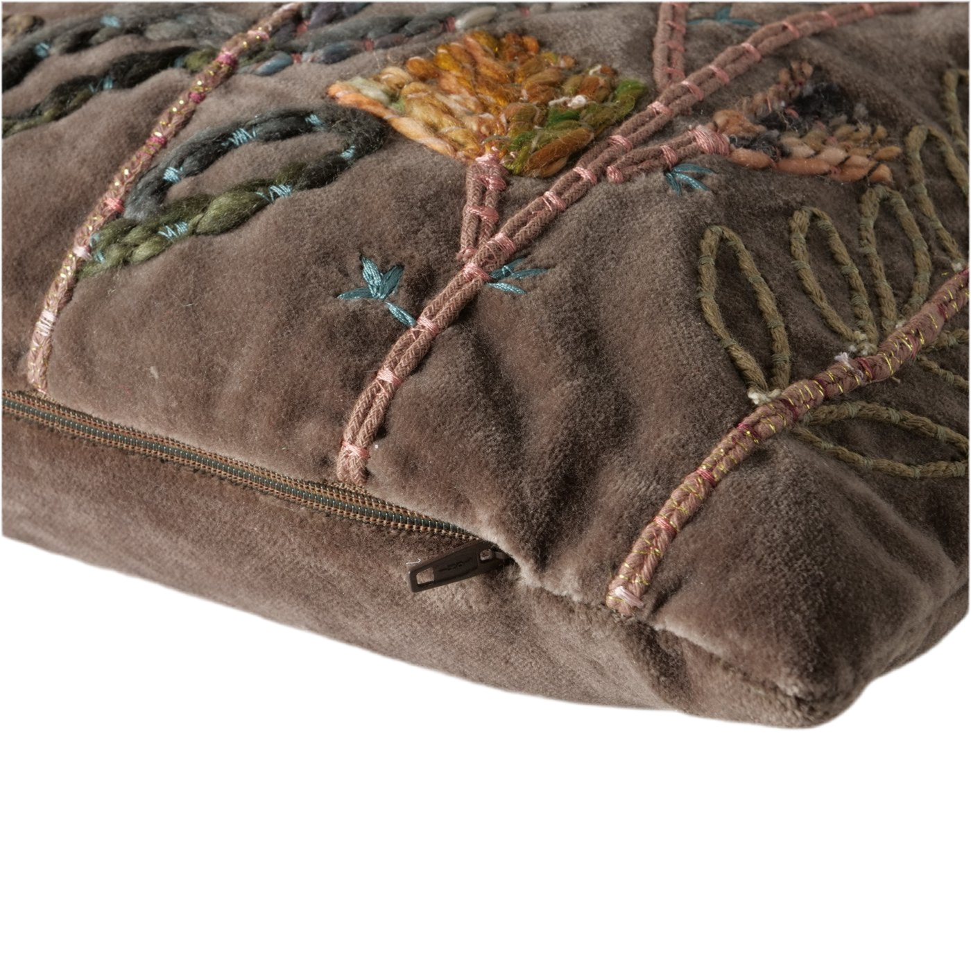 Decoratief kussen Florena Terra 45x45 cm handgeborduurd bruin bloemenmotief