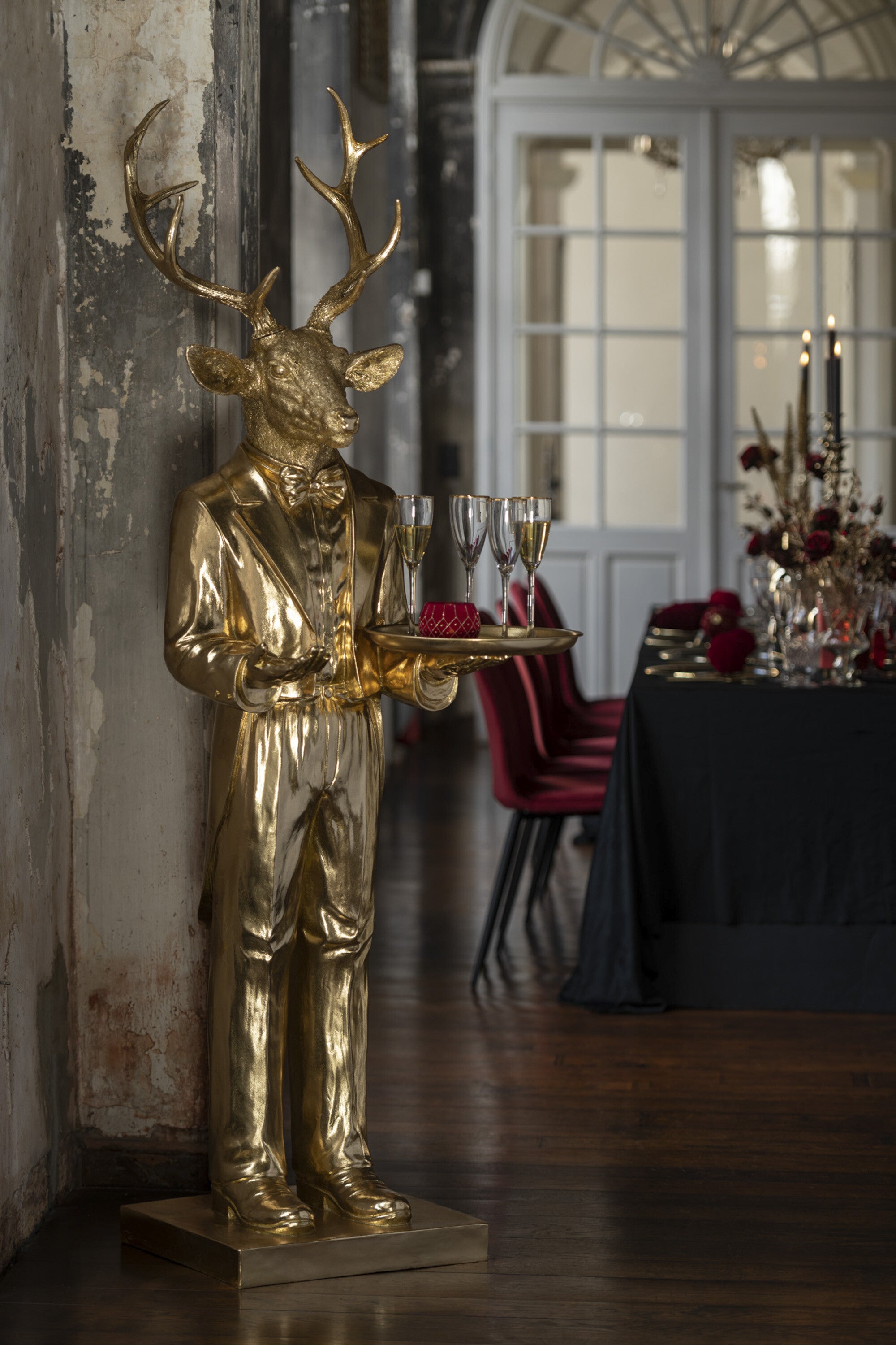 XXL deer waiter in gold with serving tray a masterpiece for elegant presentations