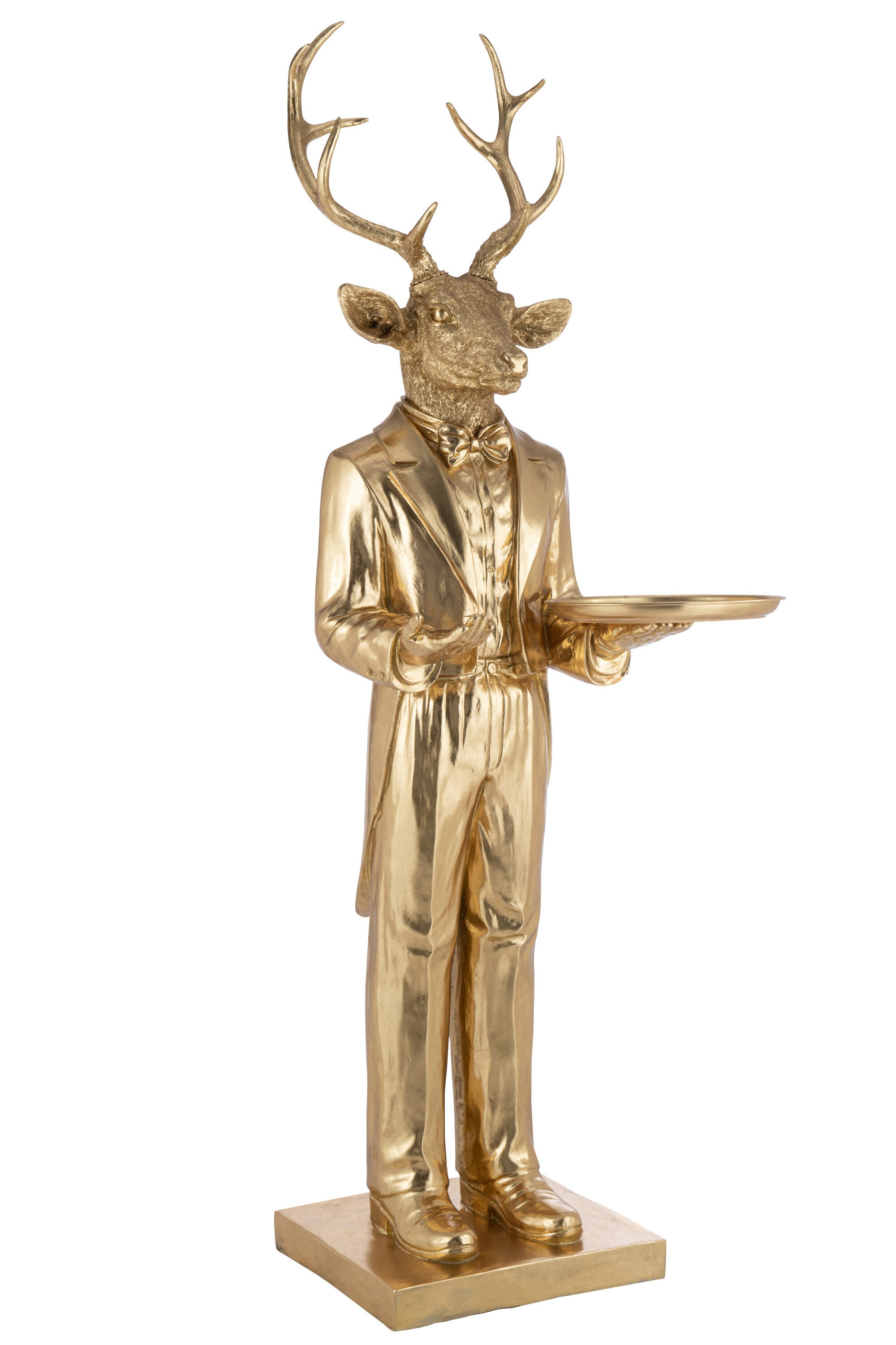 XXL Hirsch Kellner in Gold mit Serviertablett ein Meisterwerk für edle Präsentationen