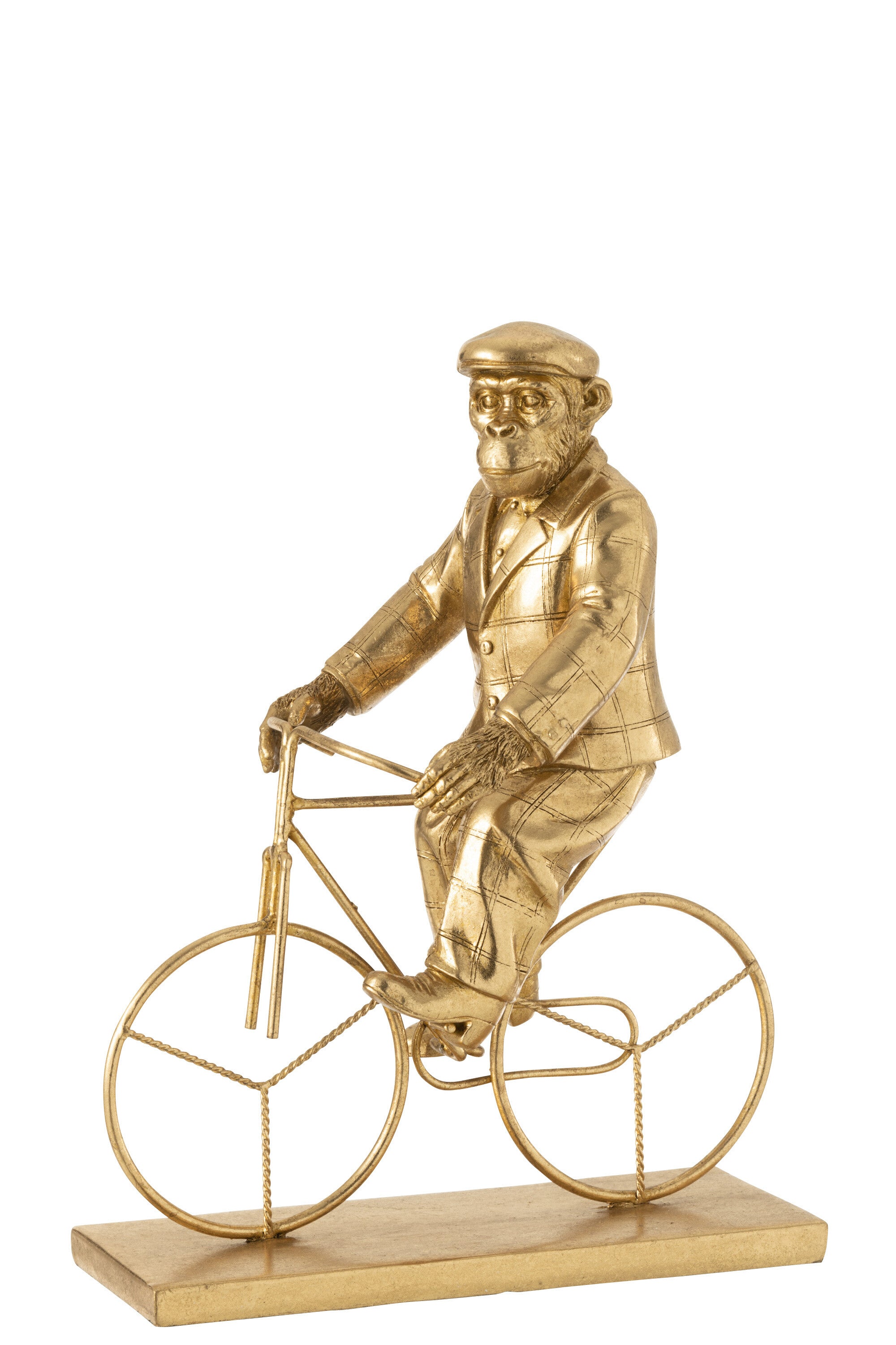Goldene Affenfigur auf Fahrrad – Polyresin Deko