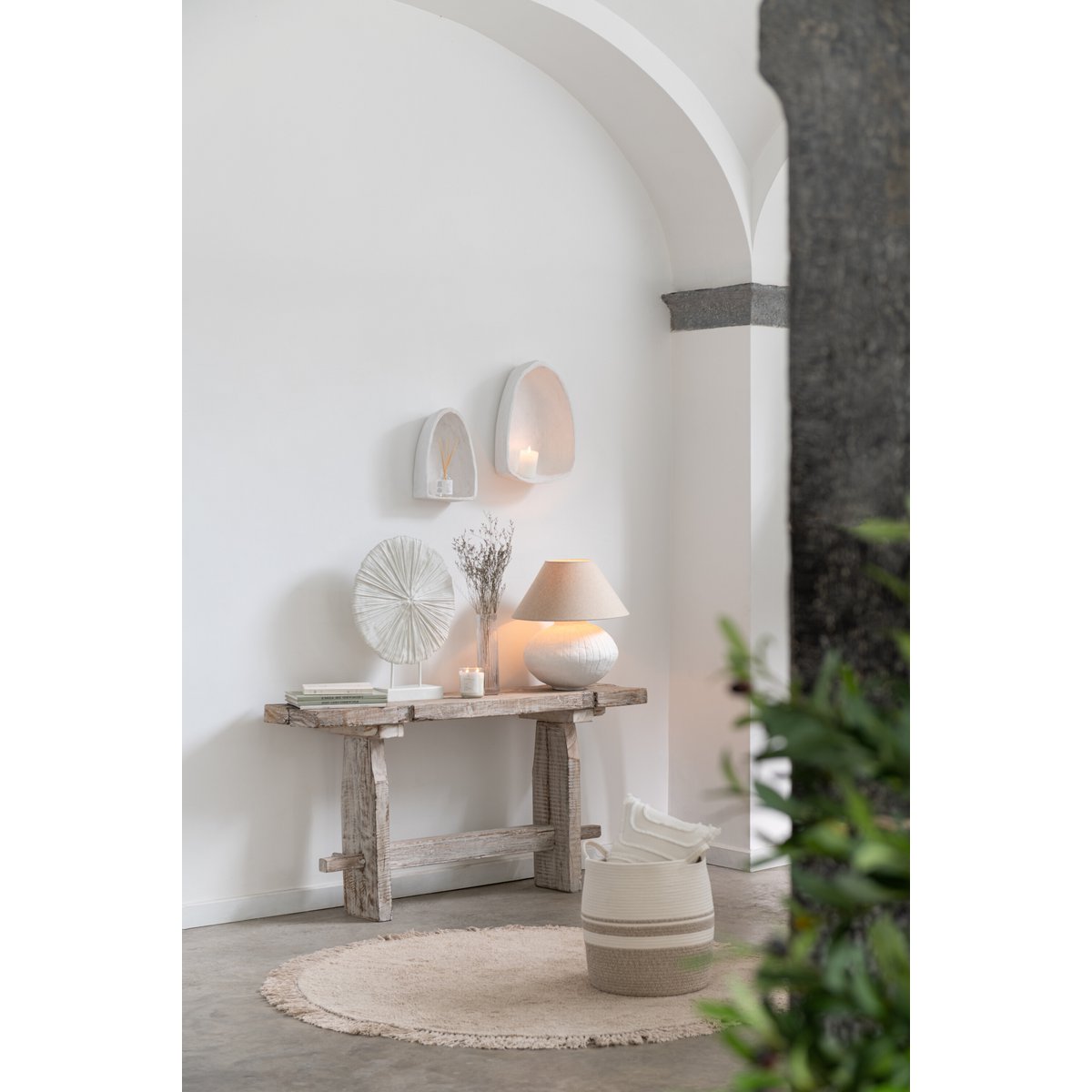 J-Line Lampentopf + Kap Pappmaché Weiß