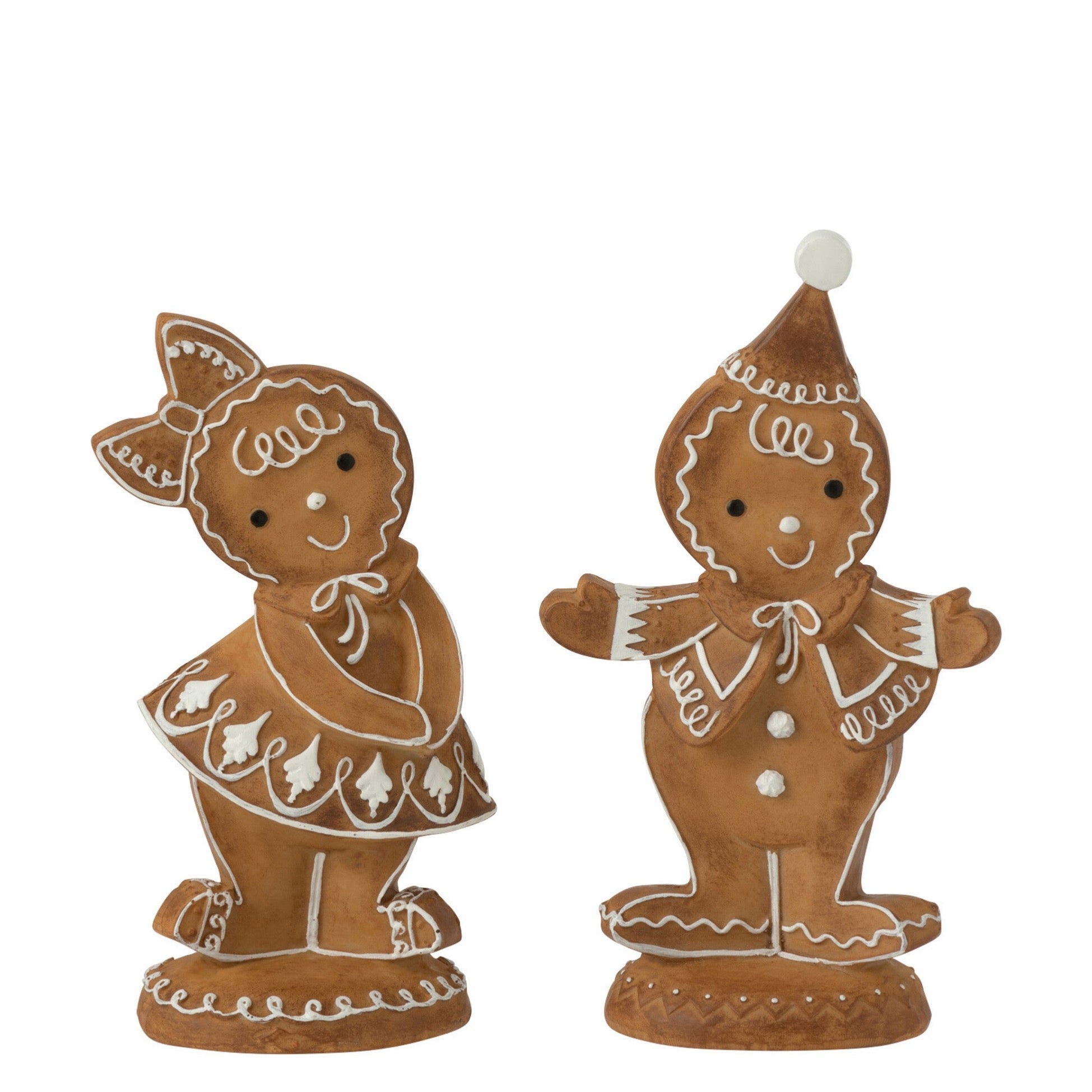 Set of 2 gingerbread Santa Clauses in brown and white polyresin - charming Christmas decorations