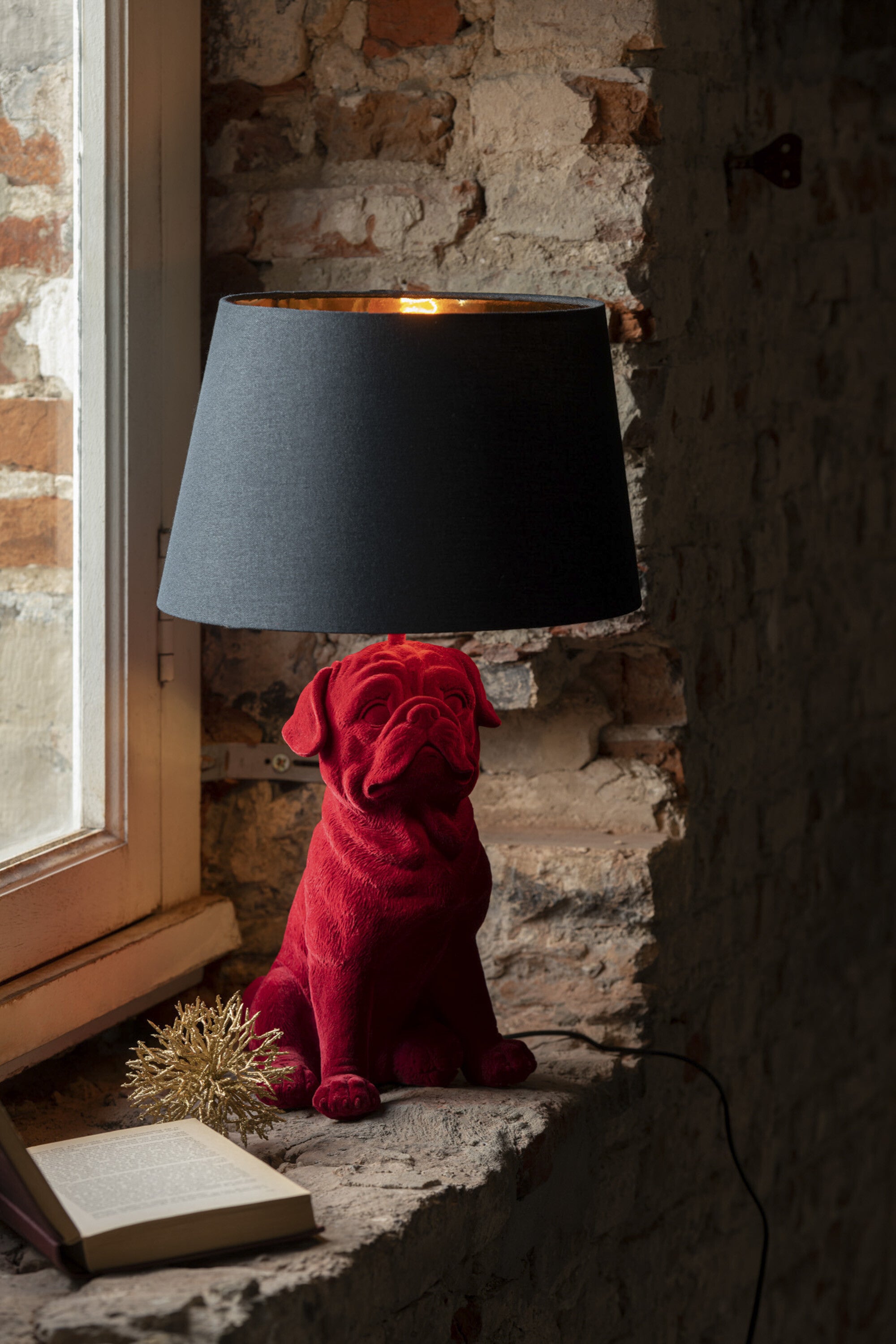 Exklusives 2er Set Sitzende Hund Tischlampen in Polyresin - Erhältlich in Braun und Gold