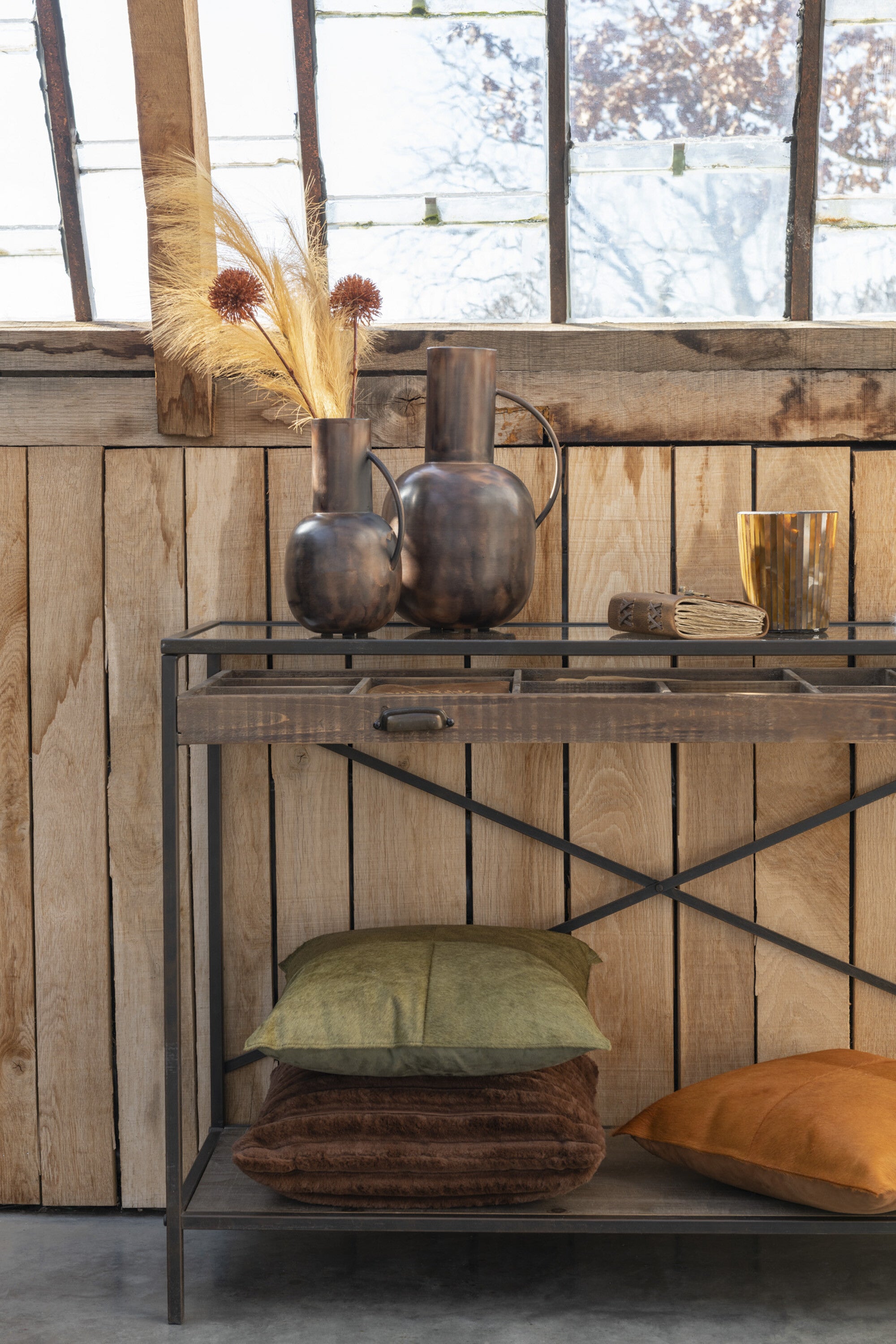 Premium 2er Set Kissen aus Rindsleder in Olive Grün