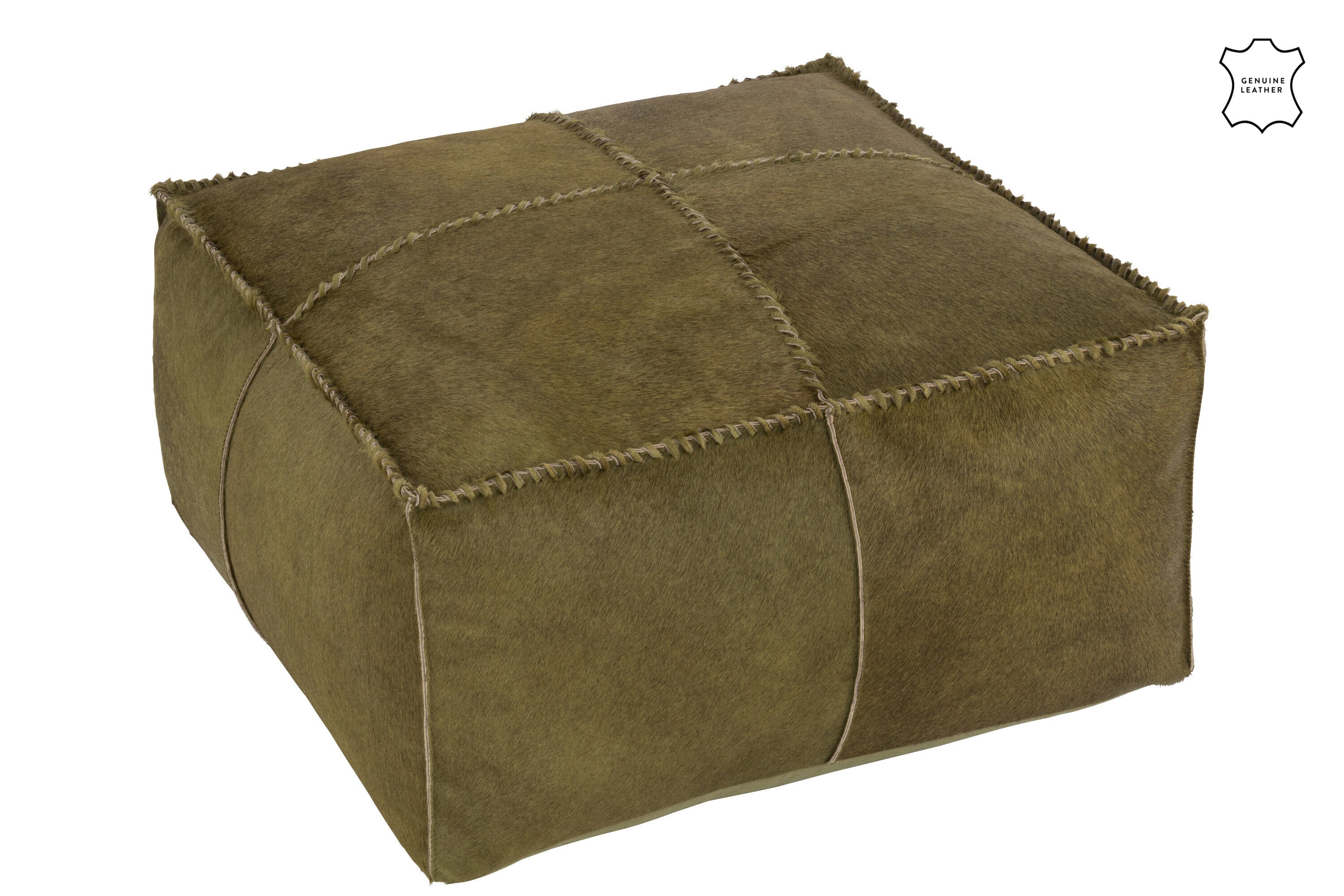 Eleganter Hocker aus Rindsleder in Olive Grün