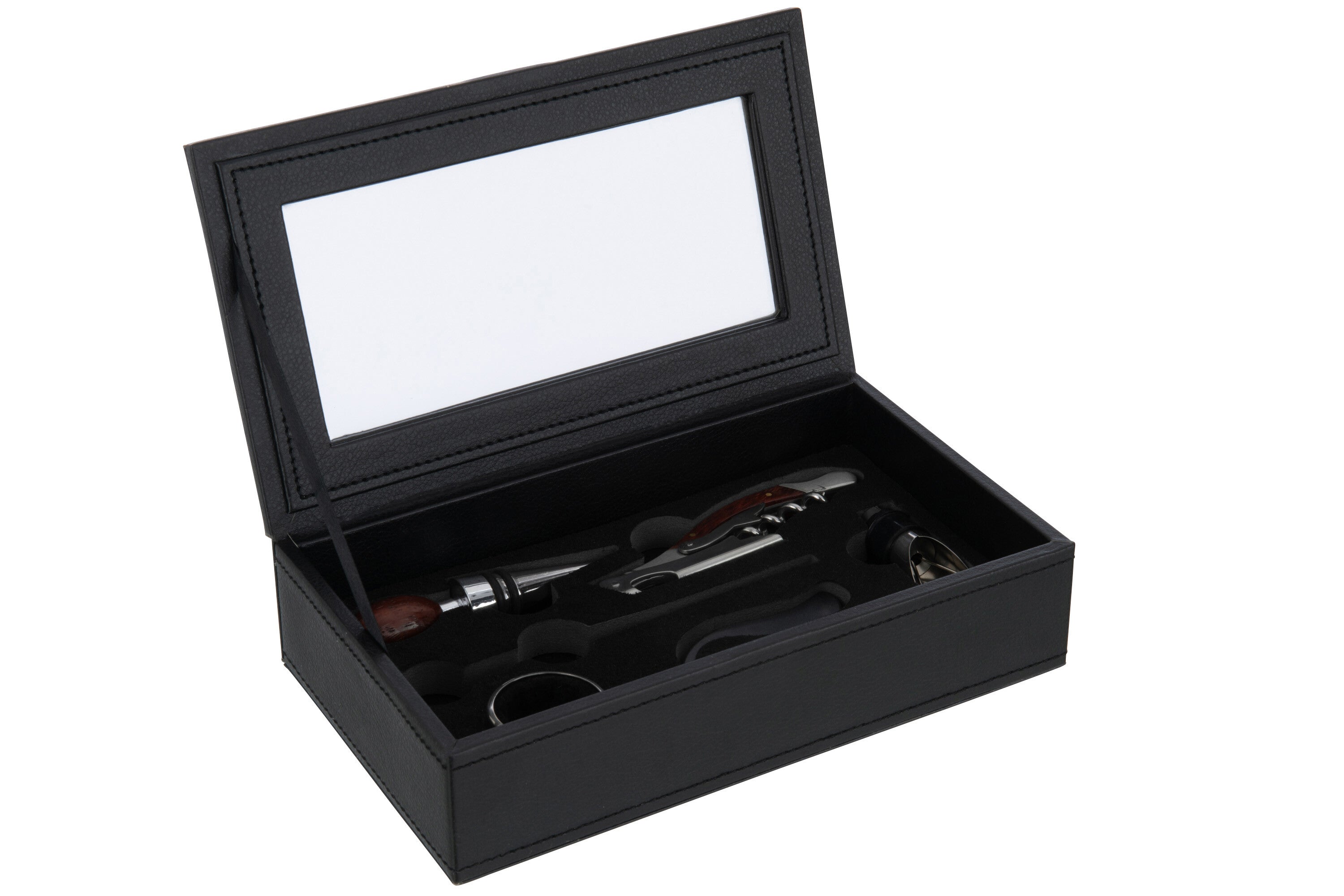 Set van 2 wijnaccessoiresdozen in zwart kunstleer - elegante opbergdoos