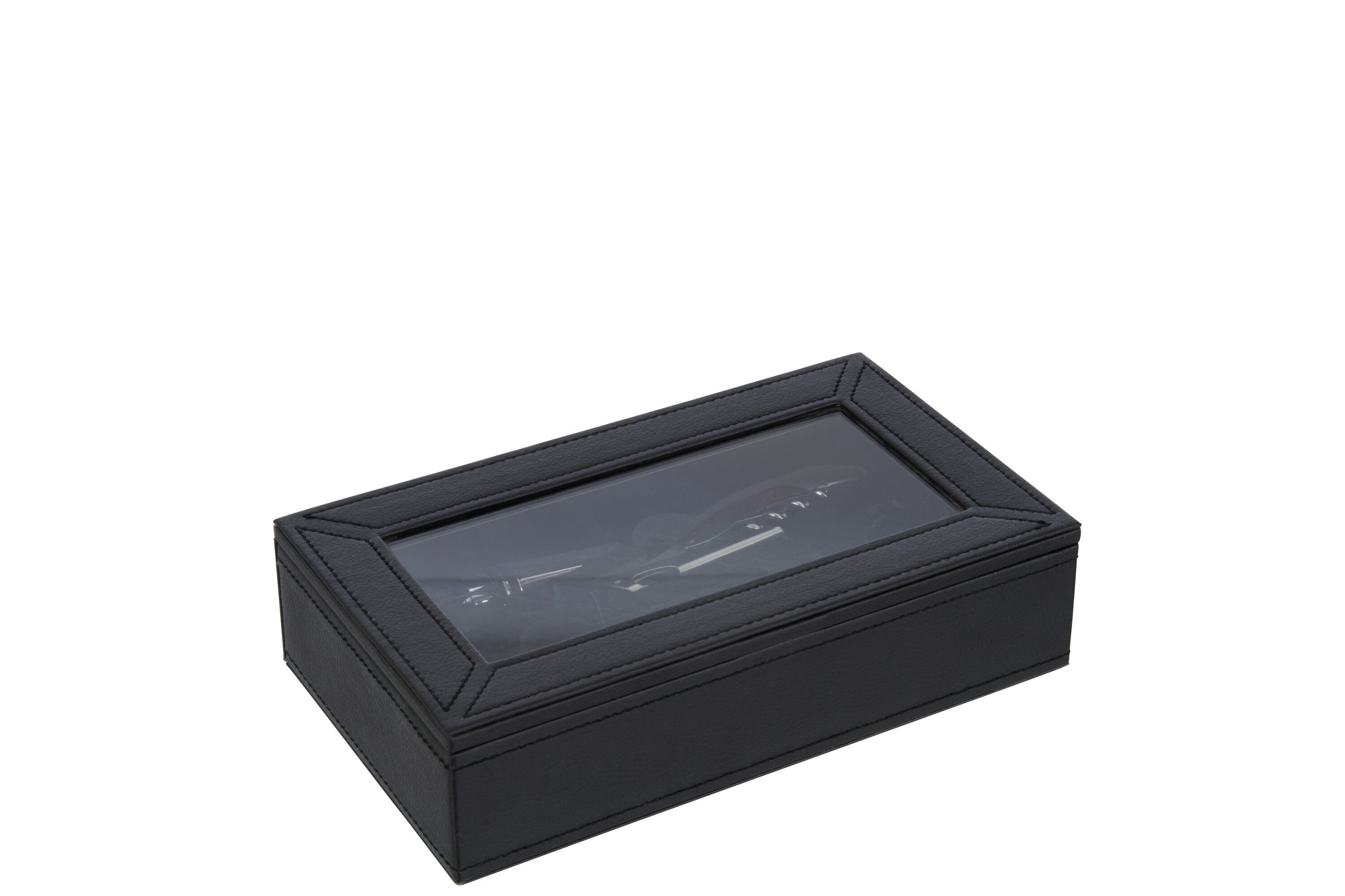 Set van 2 wijnaccessoiresdozen in zwart kunstleer - elegante opbergdoos
