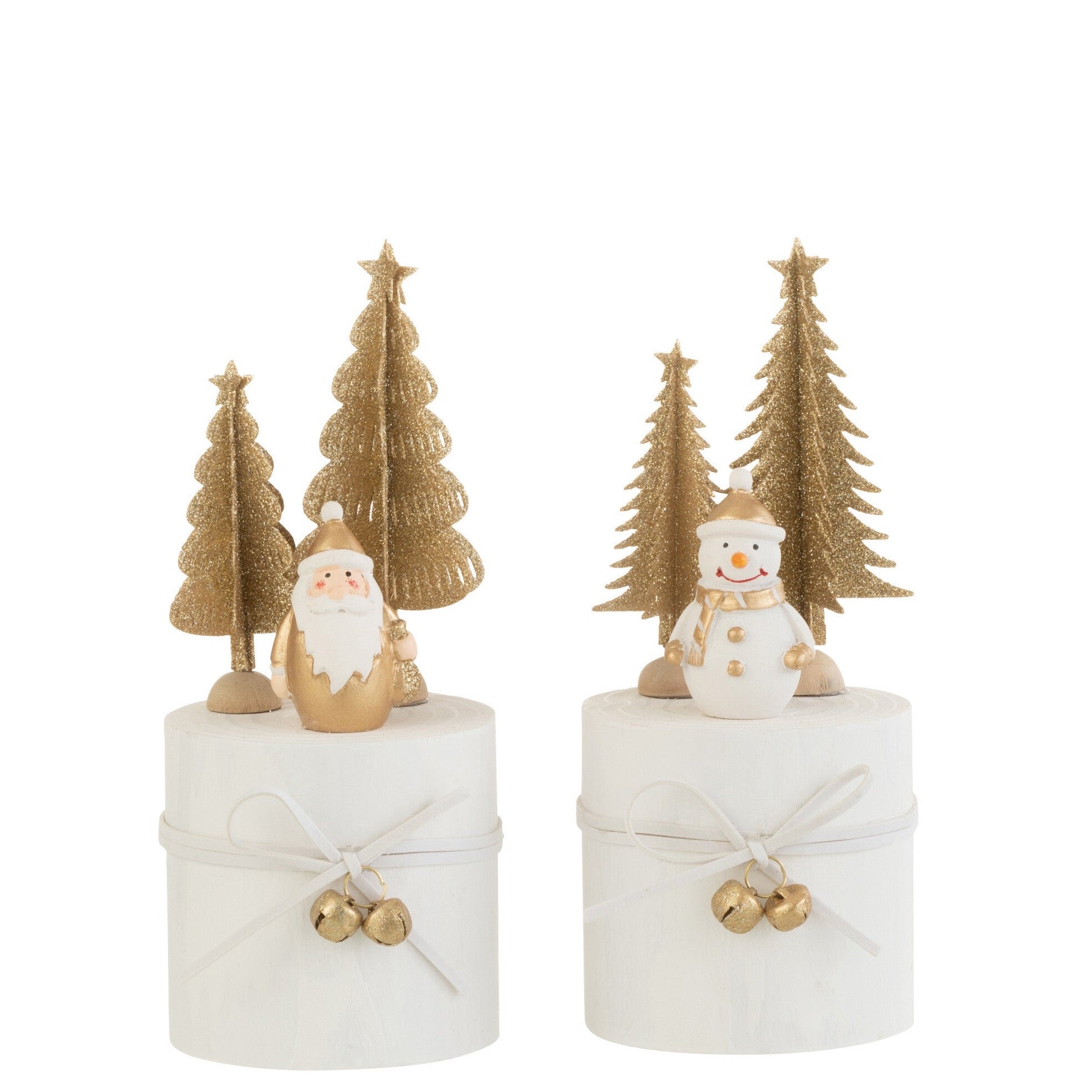 Weißgoldenes Holzdeko-Set Weihnachtsmann & Schneemann, 6er Pack, Rundfuß