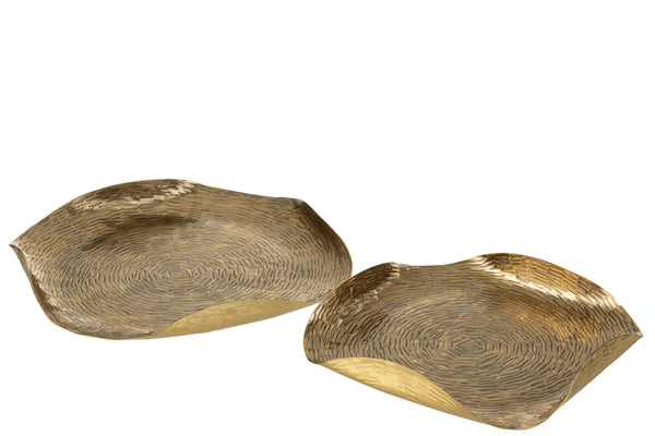 Exquisites 4er-Set Goldene Tabletts mit Gefalteten Rändern aus Aluminium: 2 Größen