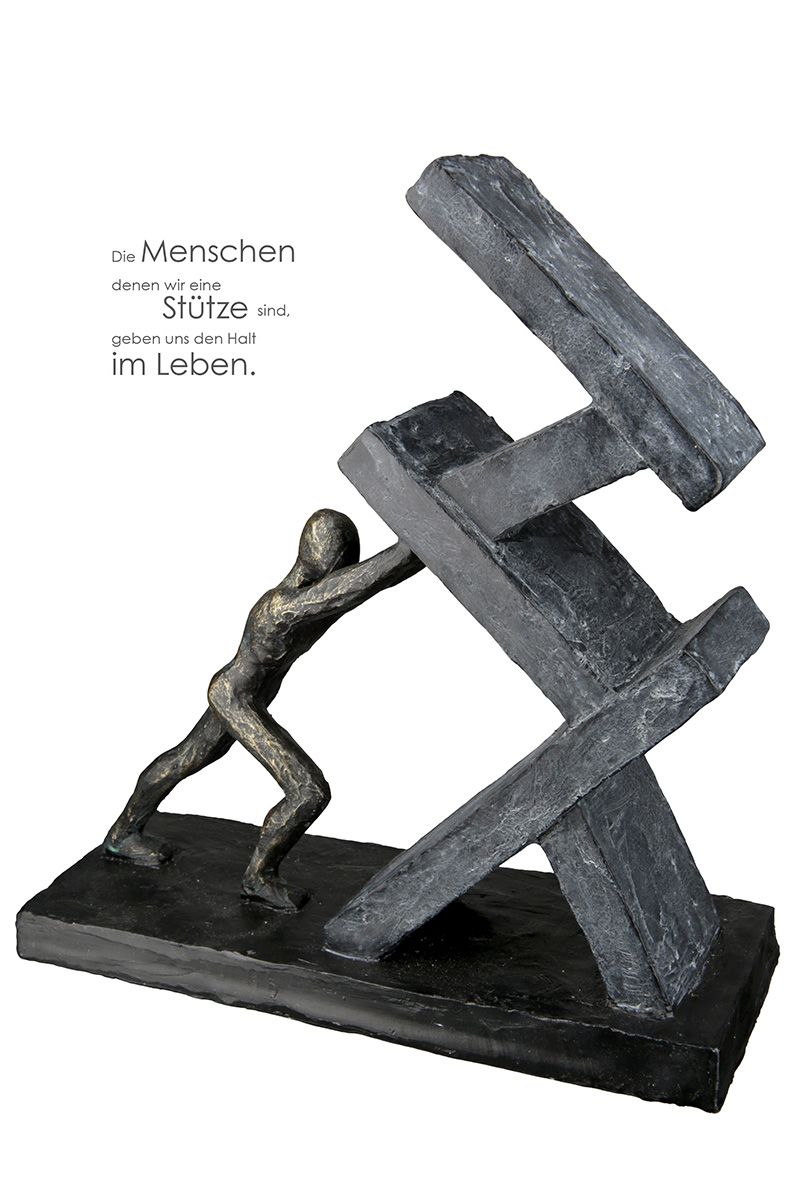 Skulptur "HOLDING" Skulptur Figur bronzefarben/anthrazitfarben auf schwarzer Base mit Spruchanhänger Ideale Geschenkidee Stütze