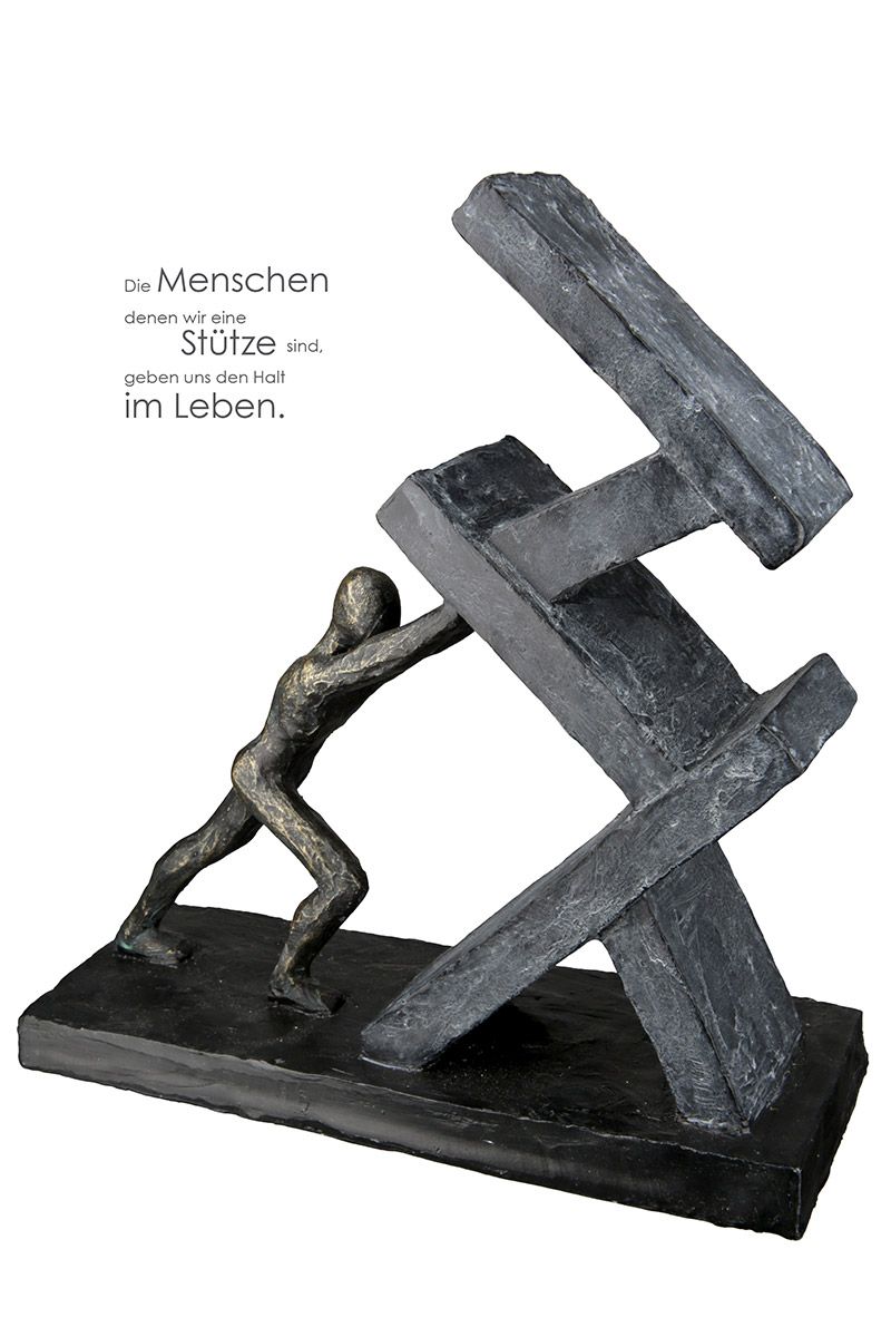 Skulptur "HOLDING" Skulptur Figur bronzefarben/anthrazitfarben auf schwarzer Base mit Spruchanhänger Ideale Geschenkidee Stütze