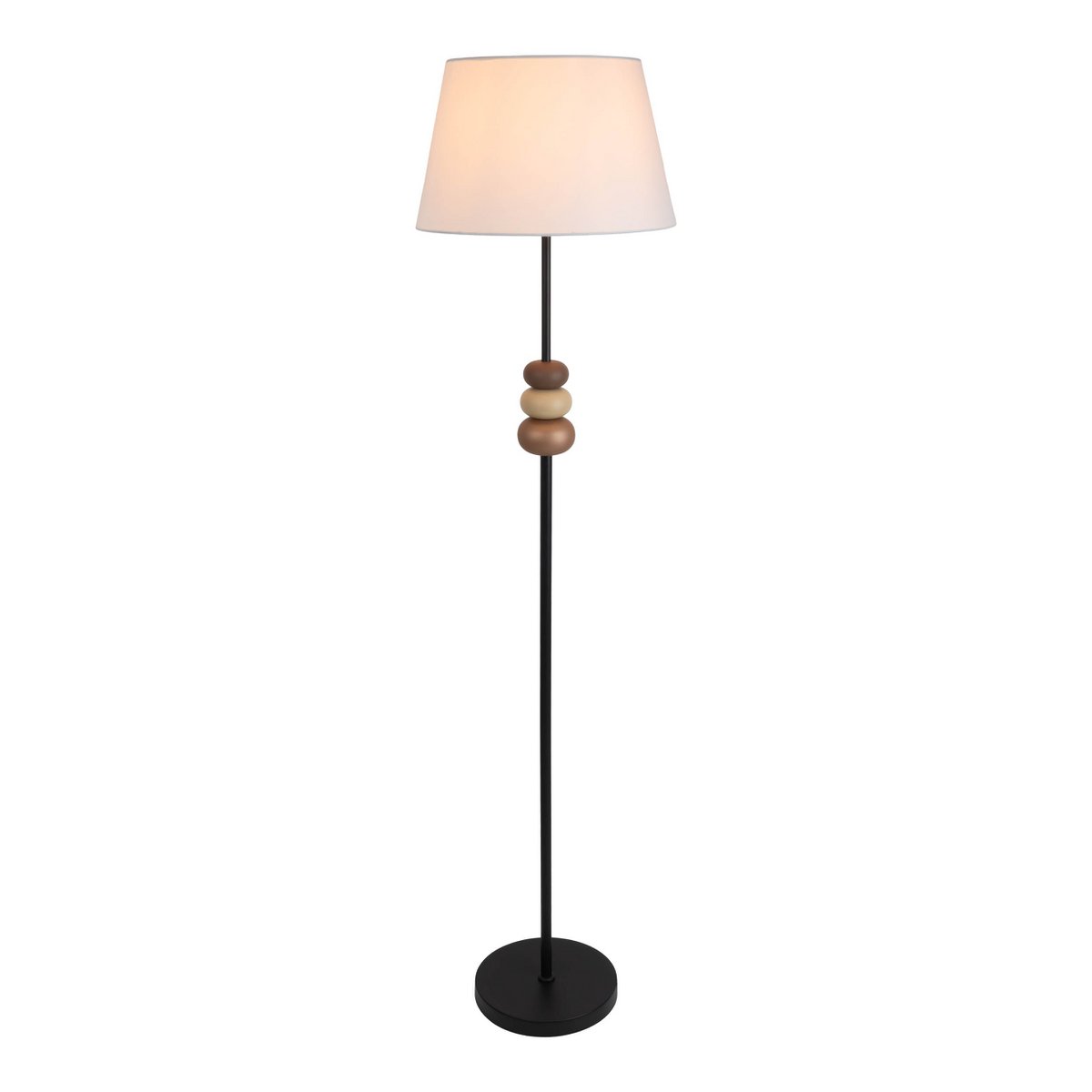Stehleuchte "ELINA" 155 cm hoch, Ø 38 cm, Metall in Schwarz/Braun, Textilschirm in Weiß, E27