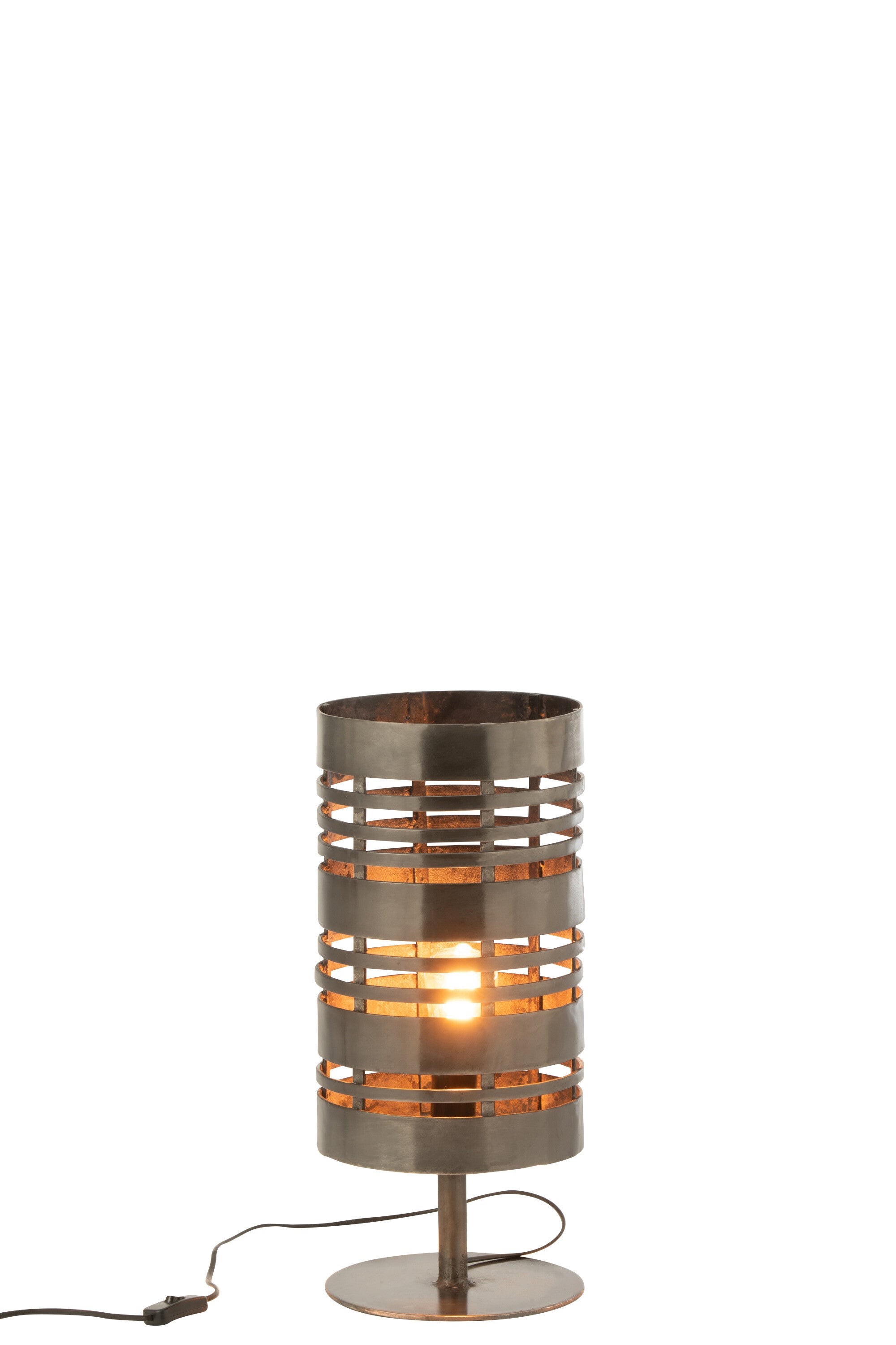 Handgefertigte Tischlampe "Ringe" aus Metall in edlem Grau